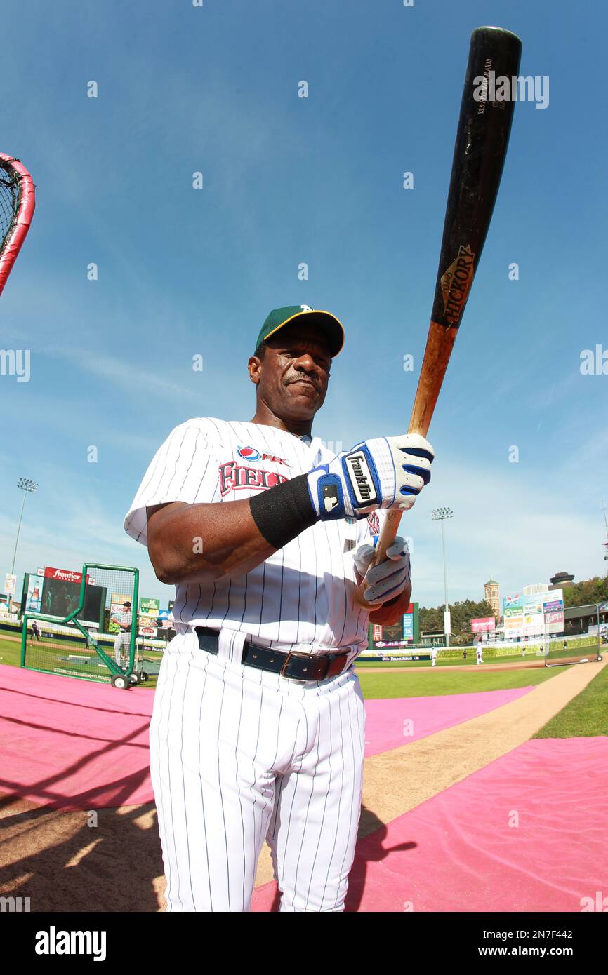 Rickey Henderson takes batting practice at the 2013 Pepsi MAX Field of  Dreams Game on Saturday, May 18, 2013 in Rochester, NY. (Photo by Bill  Wippert/Invision for Pepsi MAX/AP Images Stock Photo 