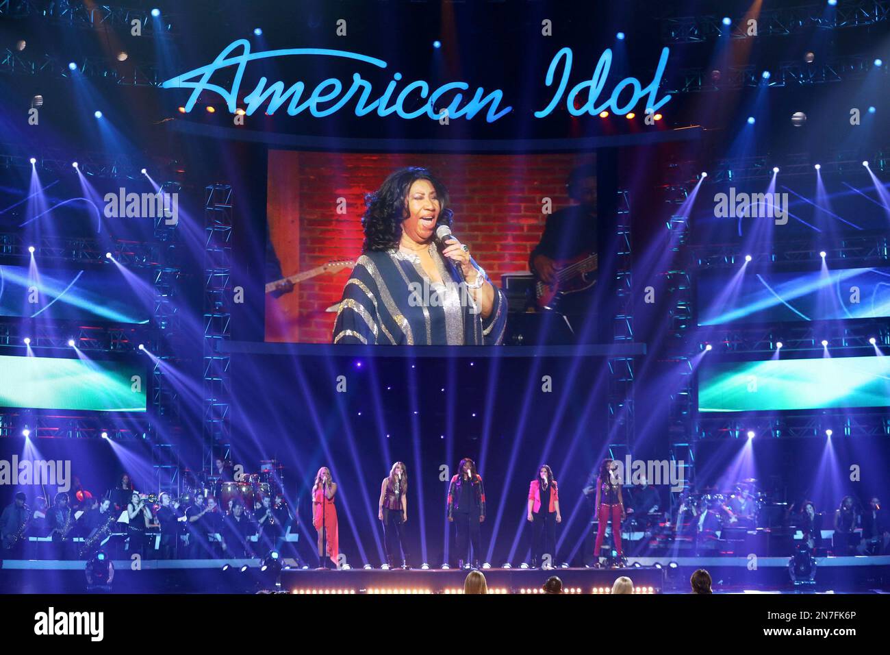Janelle Arthur, on stage from left, Angie Miller, Candice Glover, Kree