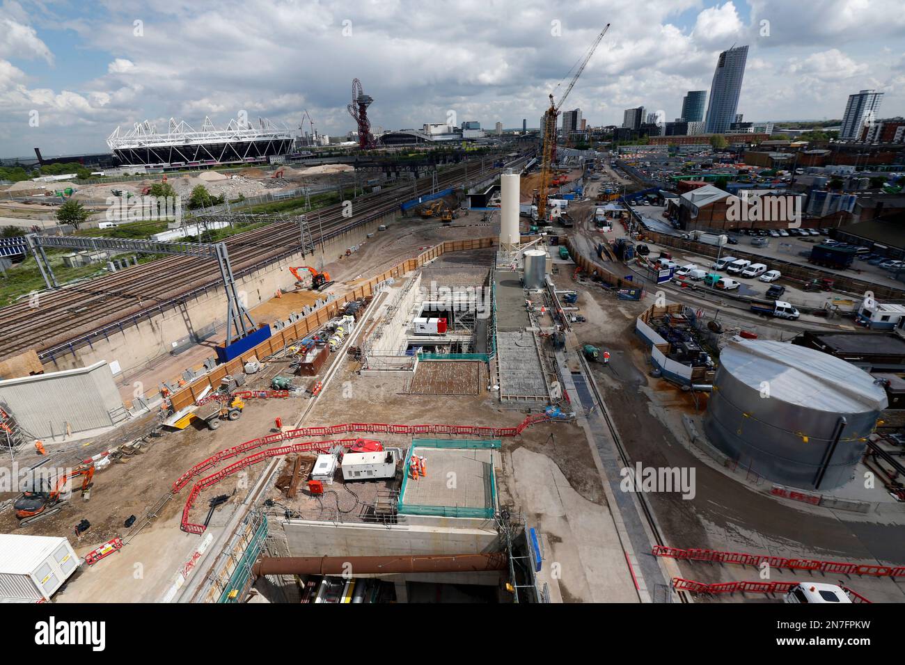 Backdropped by the Olympic Stadium, left, the Pudding Mill Lane