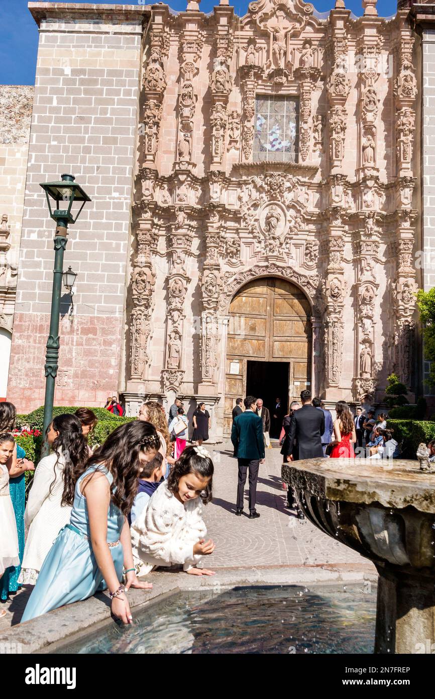 San Miguel de Allende Guanajuato Mexico,Historico Central historic center Zona Centro,Templo Iglesia de San Francisco church plaza facade Spanish Baro Stock Photo