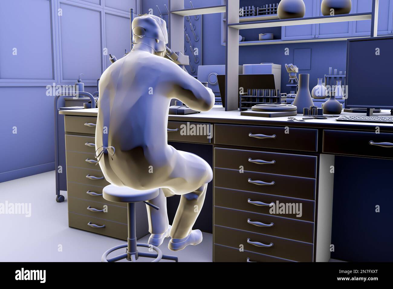 Lab specialist working in laboratory, illustration Stock Photo