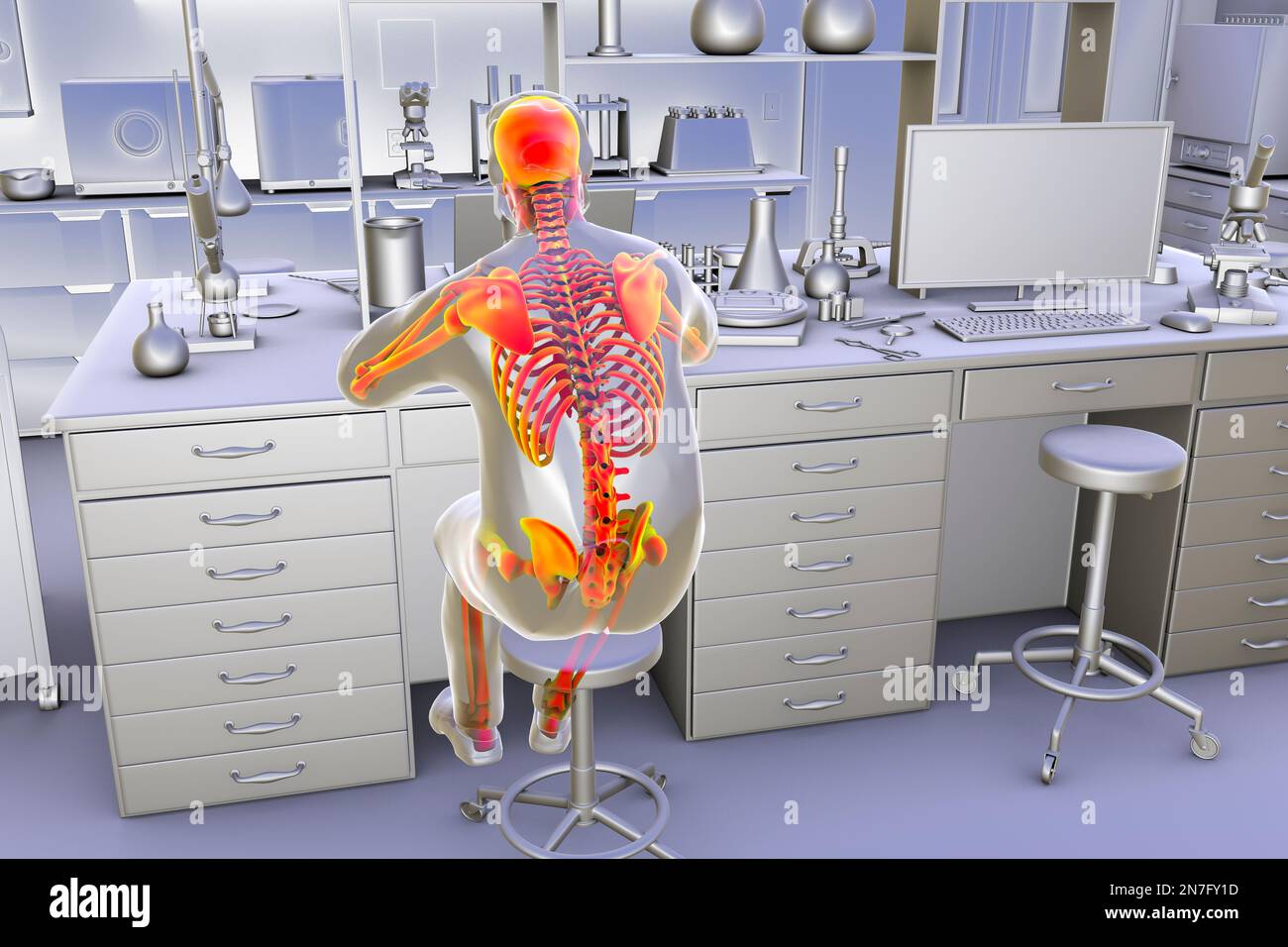 Musculoskeletal disorders in lab workers, illustration Stock Photo