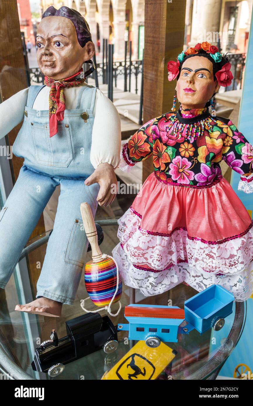 San Miguel de Allende Guanajuato Mexico,Historico Central historic center Zona Centro,Diego Rivera Frida Kahlo dolls,store stores business businesses Stock Photo