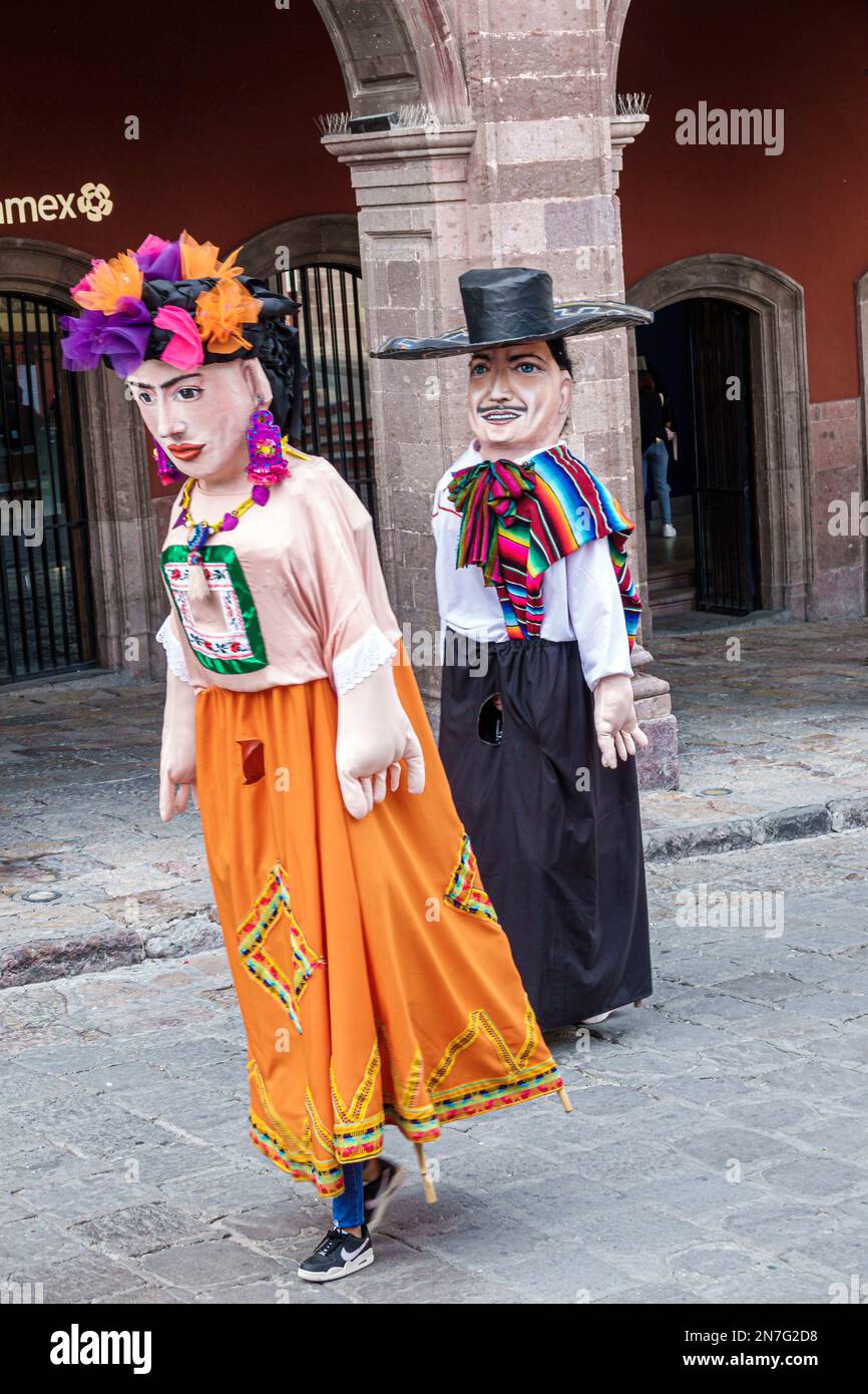San Miguel de Allende Guanajuato Mexico,Historico Central historic center Zona Centro,Jardin Allende plaza principal,mojiganga giant puppets Stock Photo
