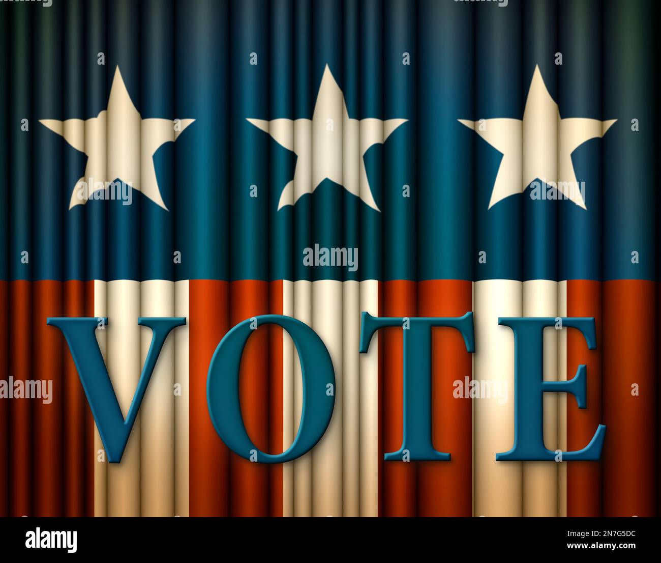 The word VOTE in 3D floating in front of a background theater style