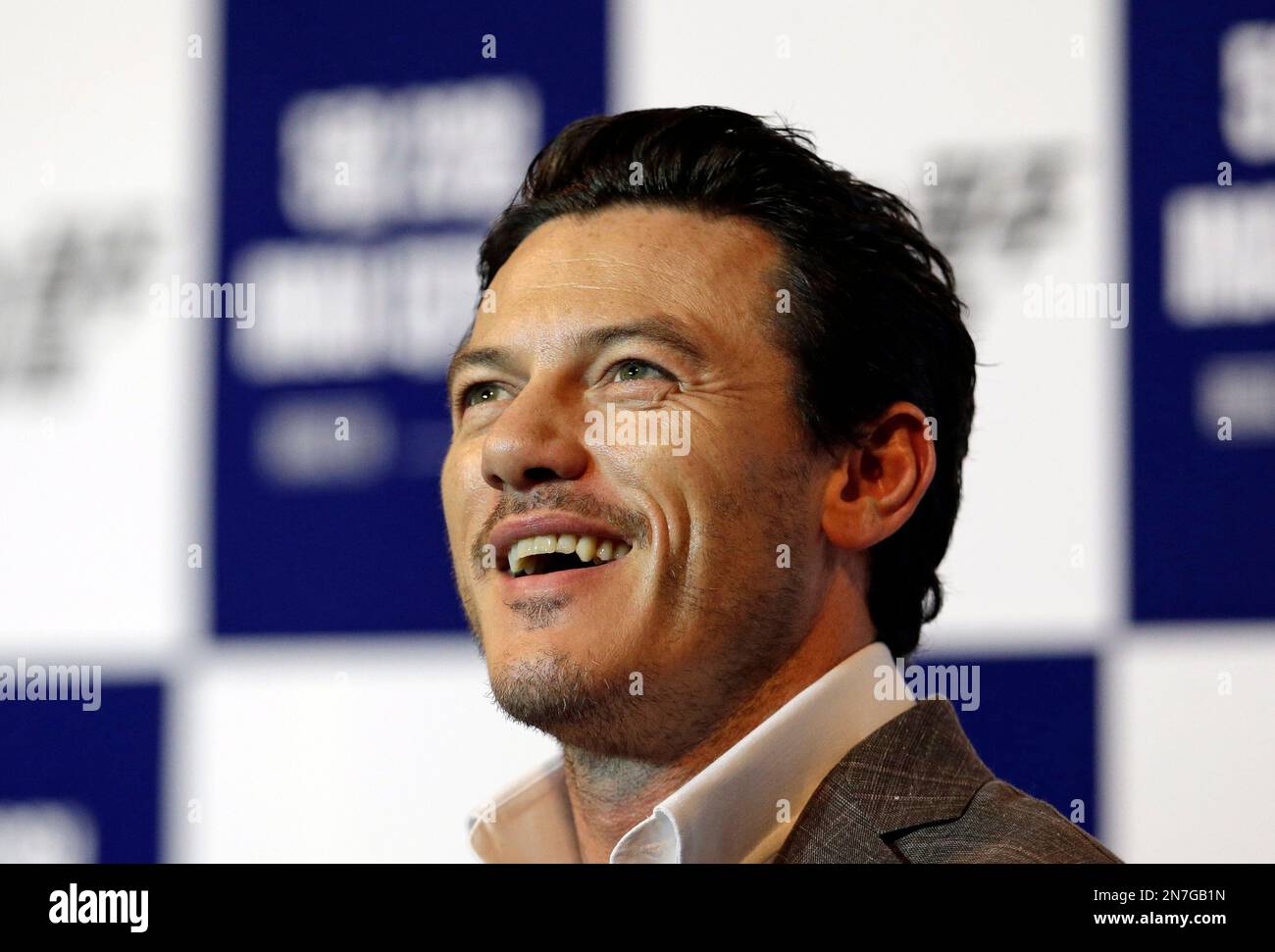 Actor Luke Evans smiles during a press conference for his new film