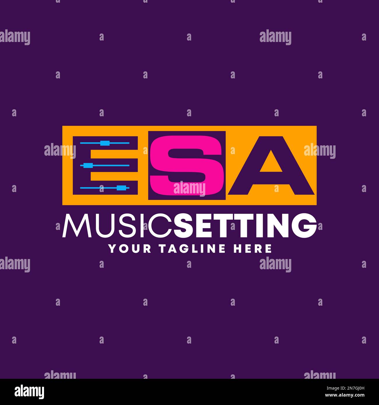 Letter or word ESA sans serif font with Audio mixer setting in square block graphic icon logo design abstract concept vector stock initial or music. Stock Vector
