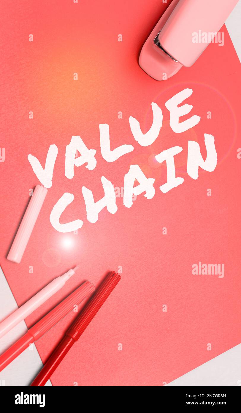 Hand writing sign Value Chain. Business overview Business manufacturing ...