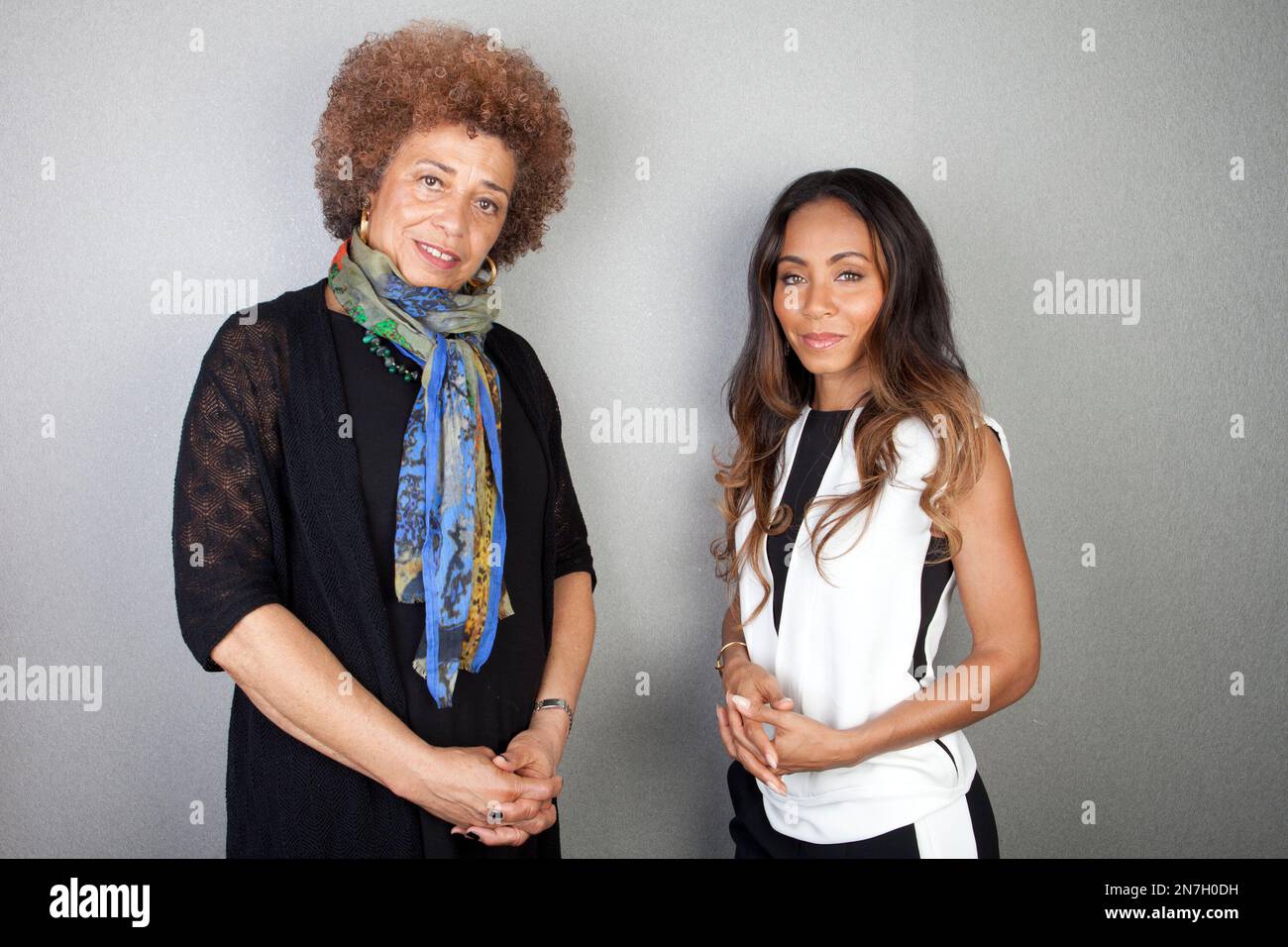 This April 4, 2013 photo shows author and activist Angela Davis, left, and  actress-filmmaker Jada Pinkett Smith posing for a portrait to promote the  documentary, \, image size:1300x956