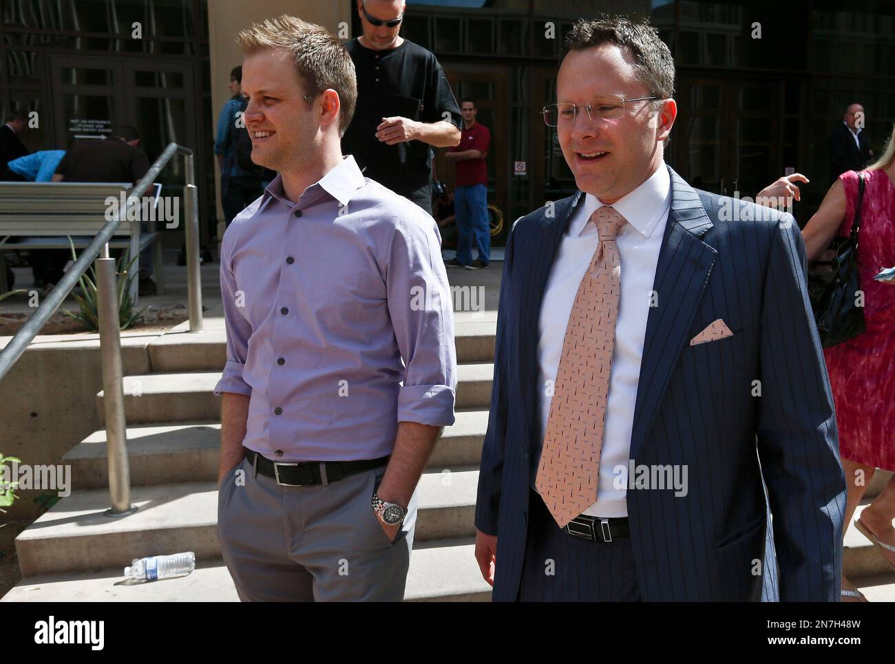 Friends of murder victim Travis Alexander, Taylor Searle, left, and