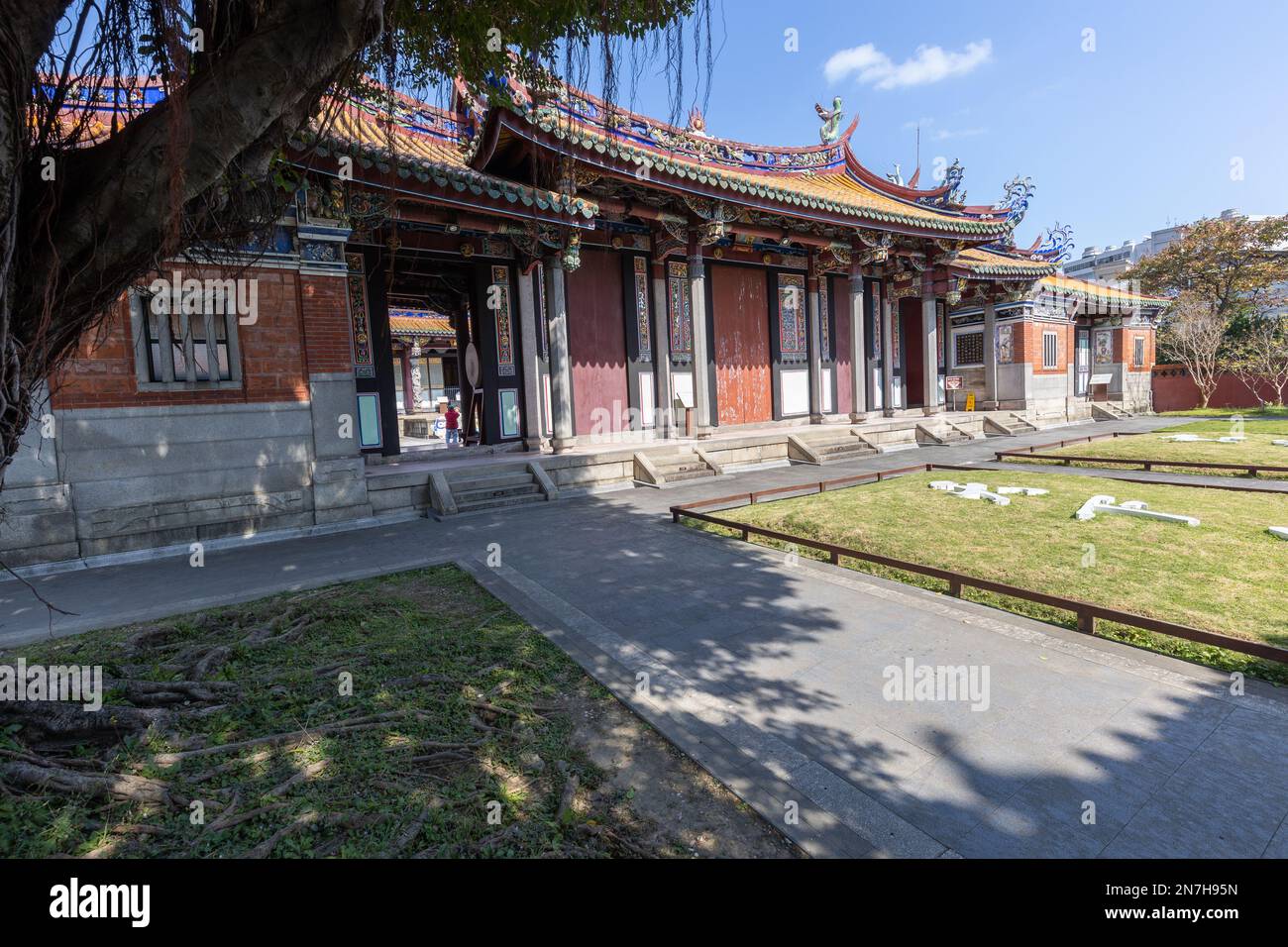 A temple yard the Confucius Temple in Taipei, Taiwan. Stock Photo
