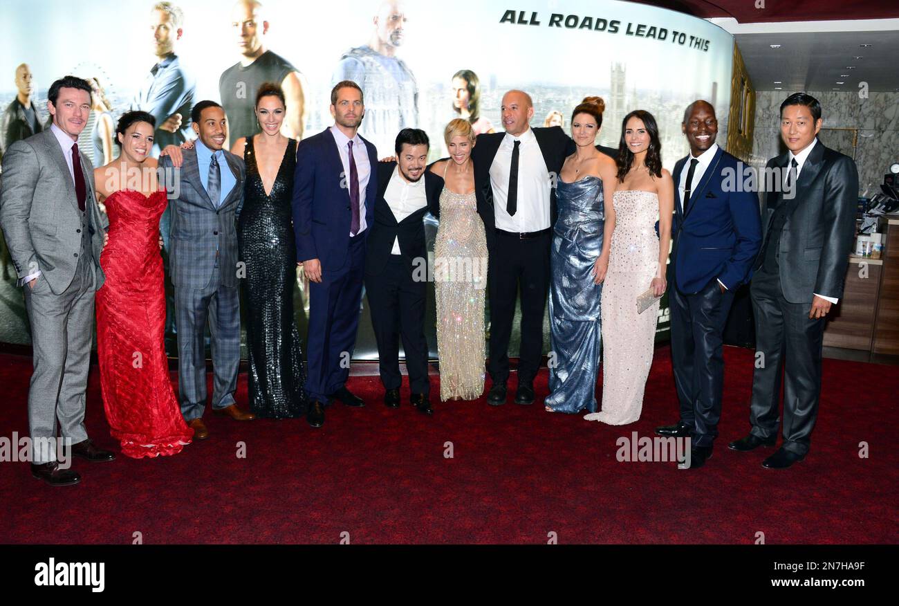 From left, Luke Evans, Michelle Rodriguez, Ludacris, Gal Gadot, Paul
