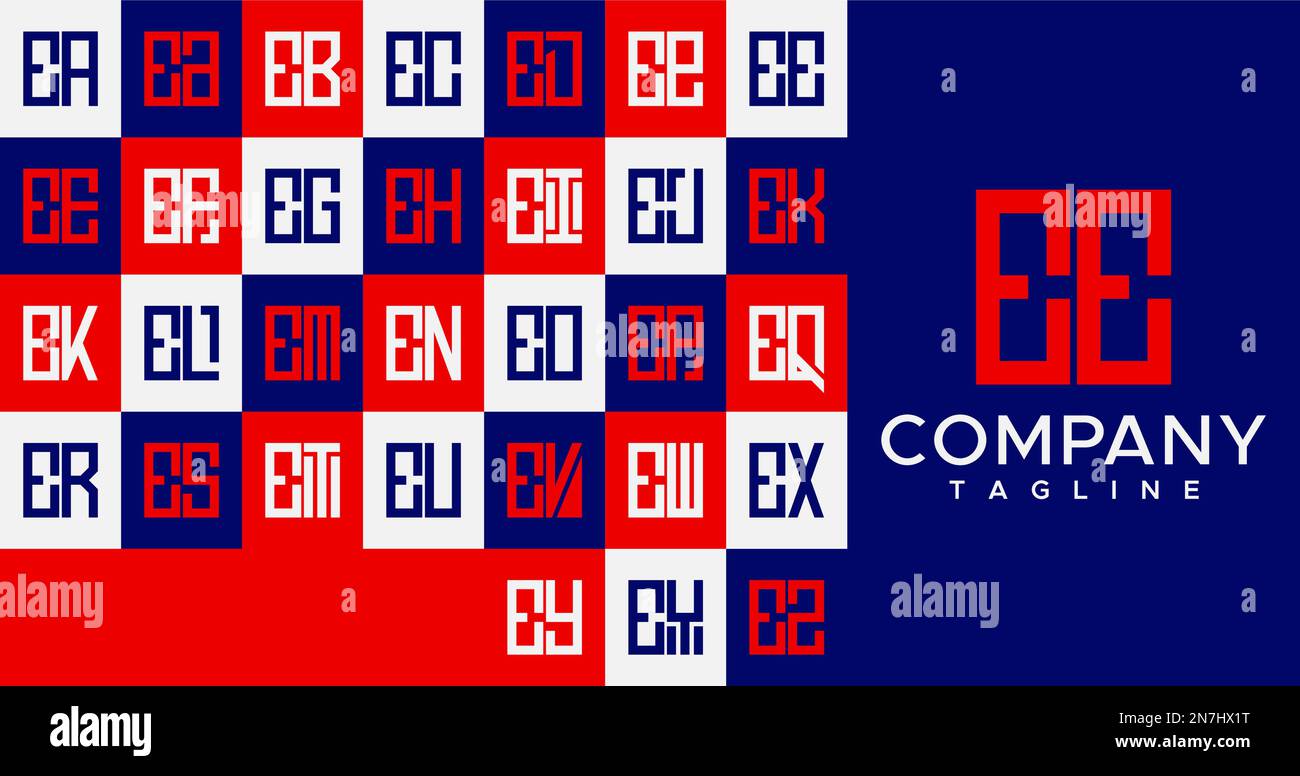 Abstract line square letter E logo design. Simple box EE E letter logo vector. Stock Vector