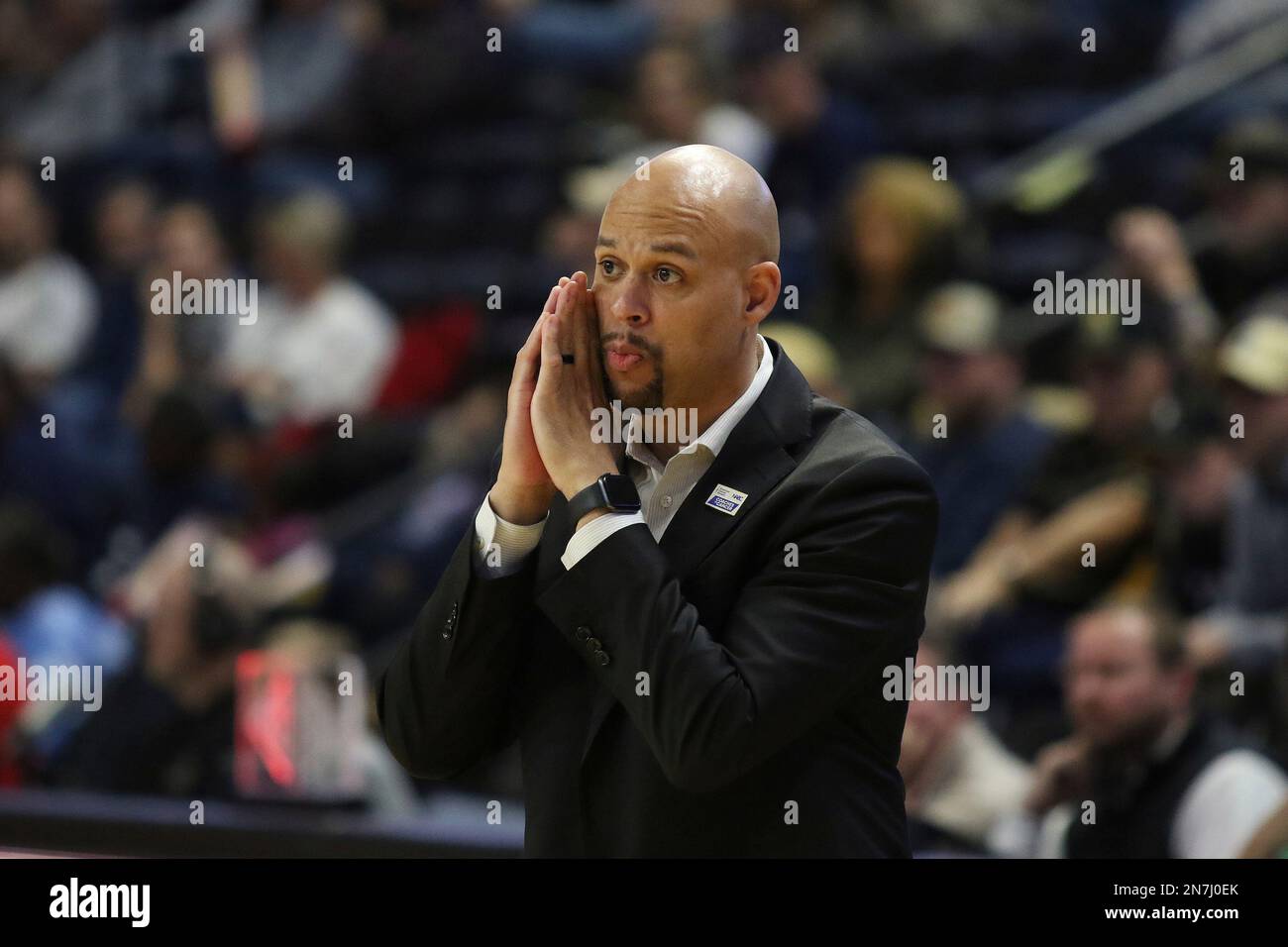 SPARTANBURG, SC - JANUARY 28: Wofford Terriers interim head coach Dwight  Perry during a college basketball game between the Samford Bulldogs and the  Wofford Terriers on January 28, 2023, at Jerry Richardson