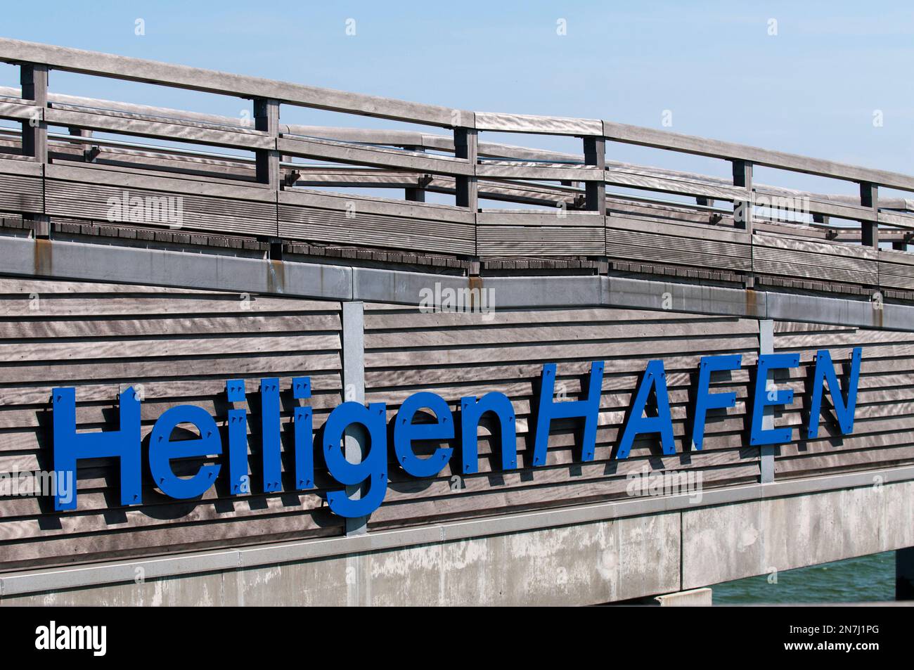Sign on the jetty at Heiligenhafen. Stock Photo