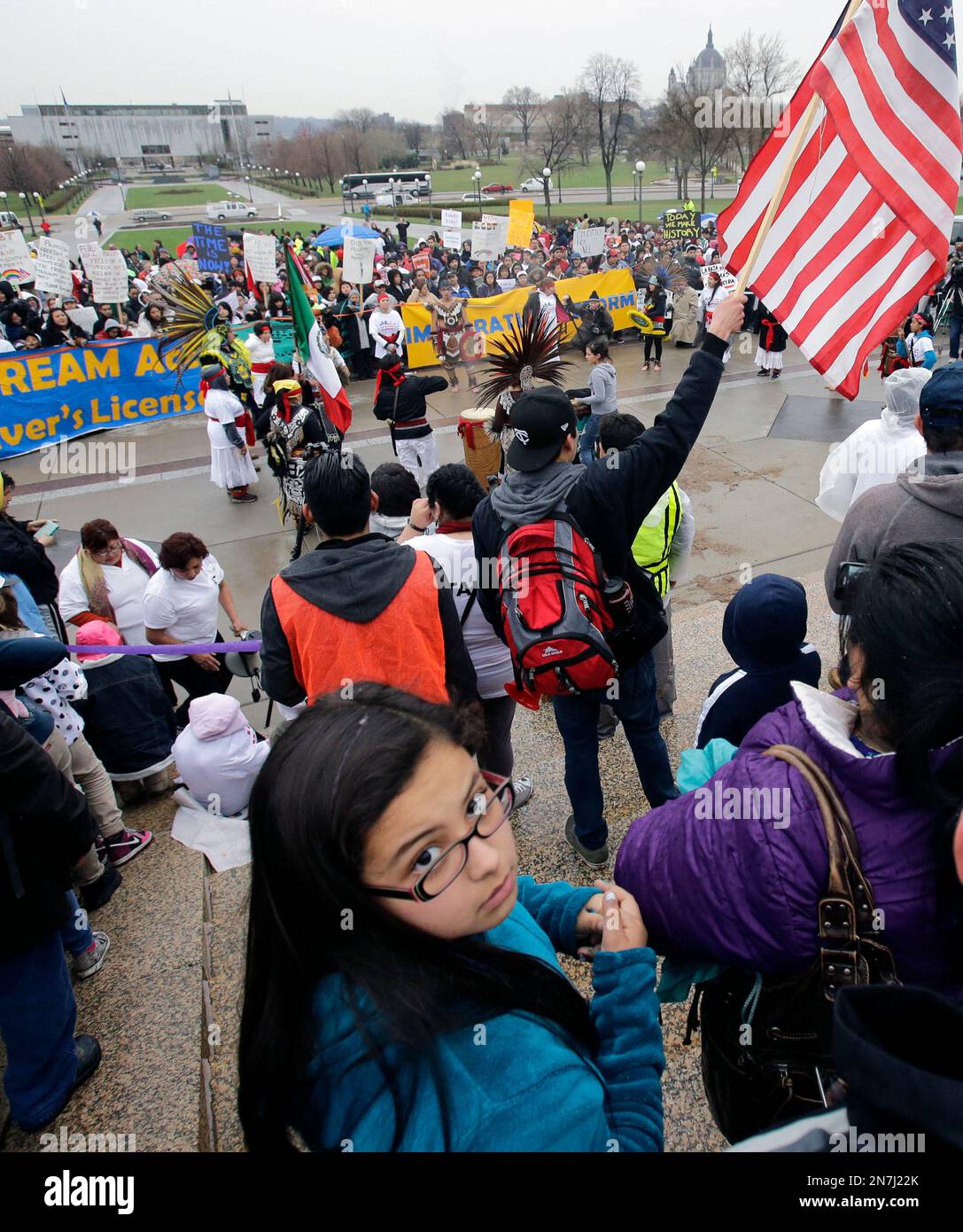 In this photo made May 1, 2013, hundreds gathered and Aztec Dancers ...