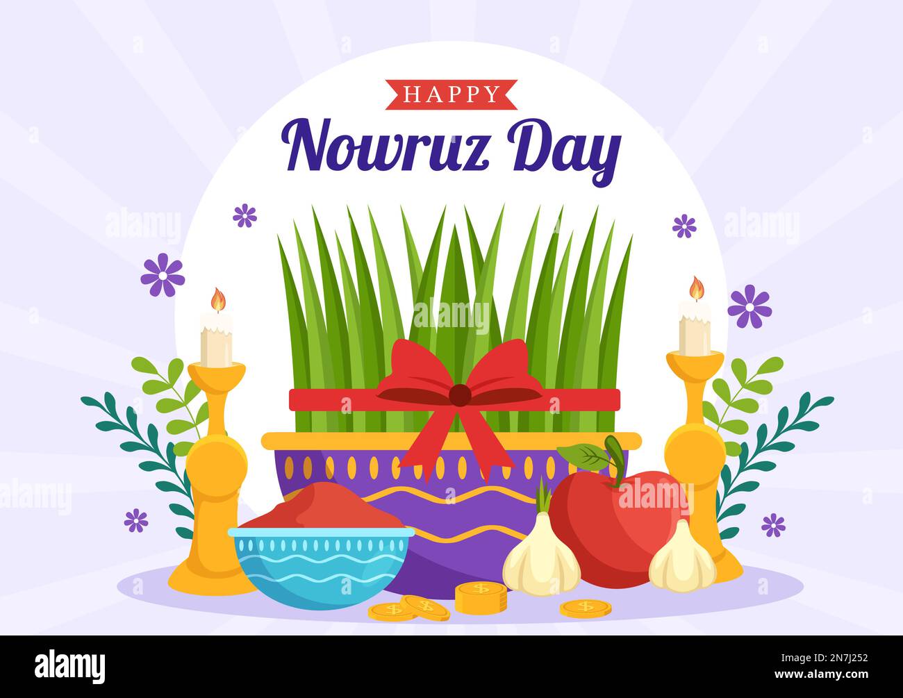 Happy Nowruz Day or Iranian New Year Illustration with Grass Semeni and