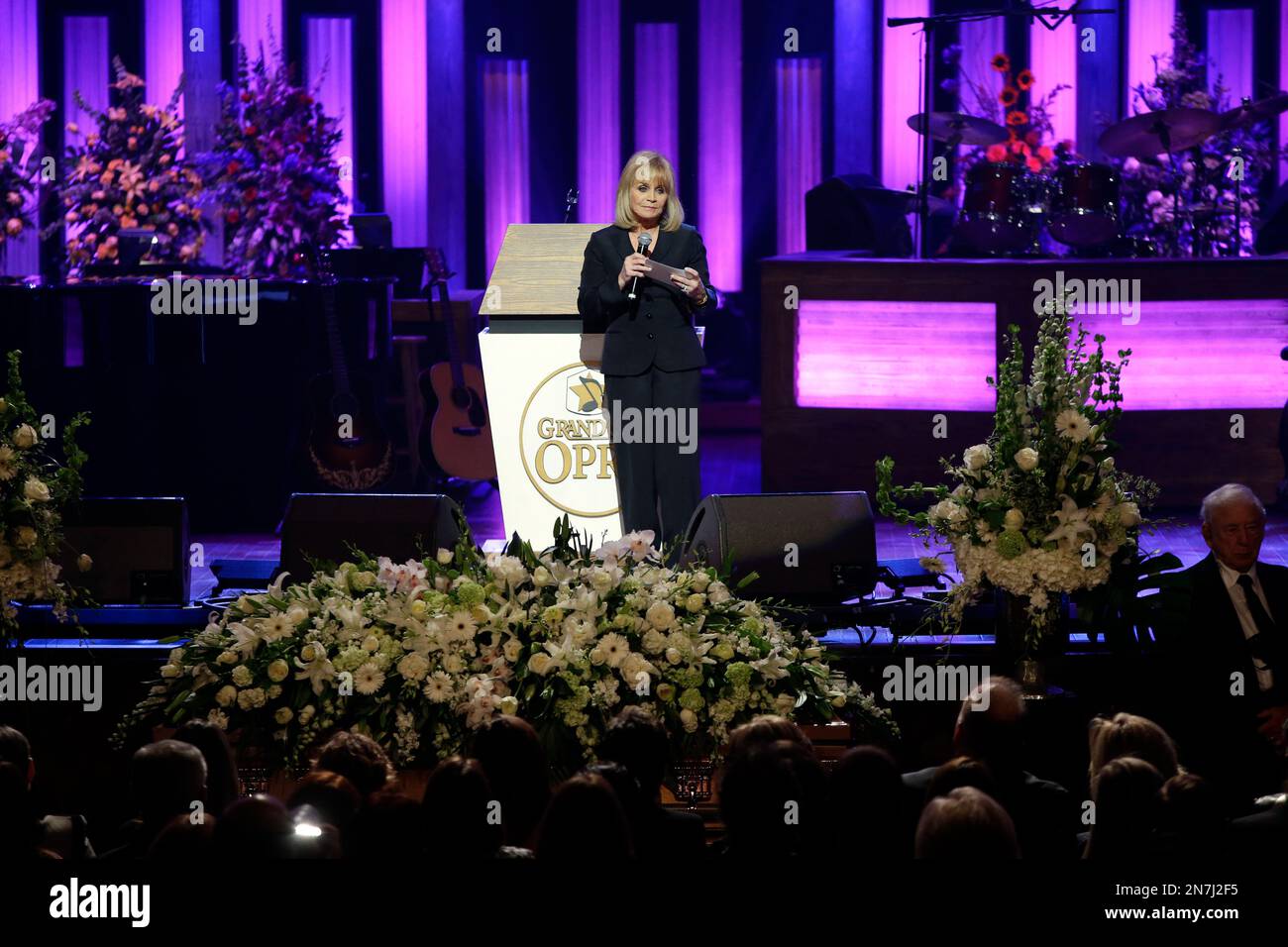 Barbara Mandrell speaks during the funeral for country music star