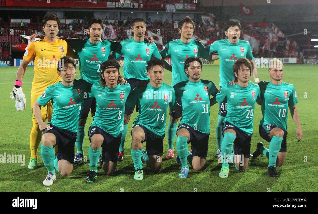 Japan's Urawa Red Diamonds players pose for photographers before their  Group F soccer match against Thailand's Mungthong United in the AFC  Champions League at Thunderdome Stadium in Nonthaburi province, Thailand,  Wednesday May