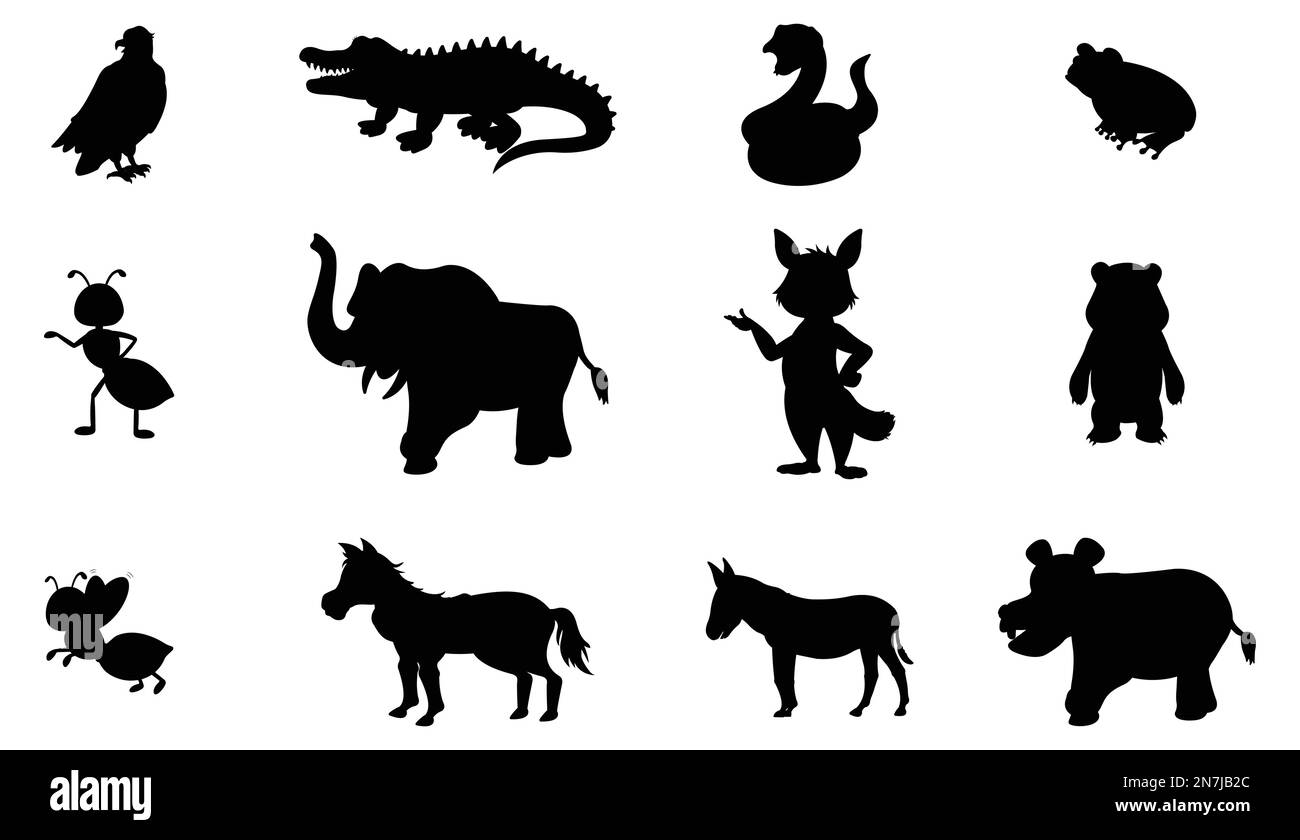 wild animals set silhouette vector forest animals silhouette set isolated on a white background Stock Vector