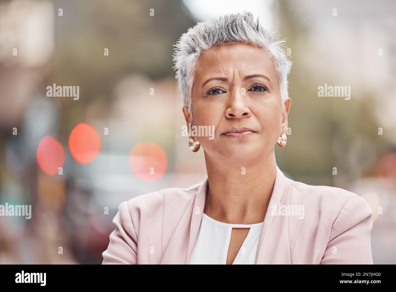 Portrait Business And Old Woman Outdoor Serious And Confident Leader