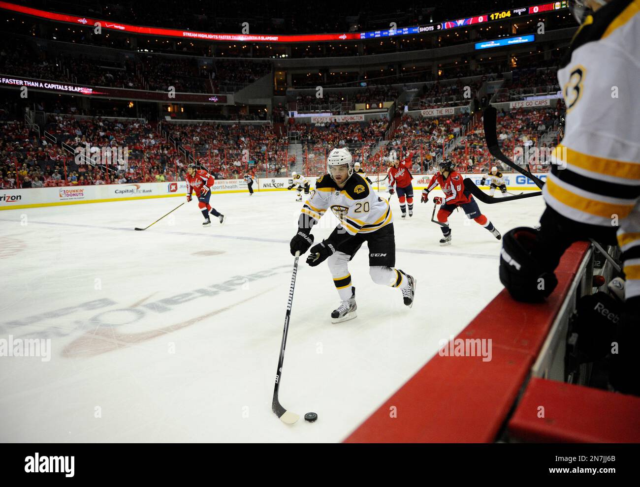Boston Bruins left wing Daniel Paille (20) chases the puck against the