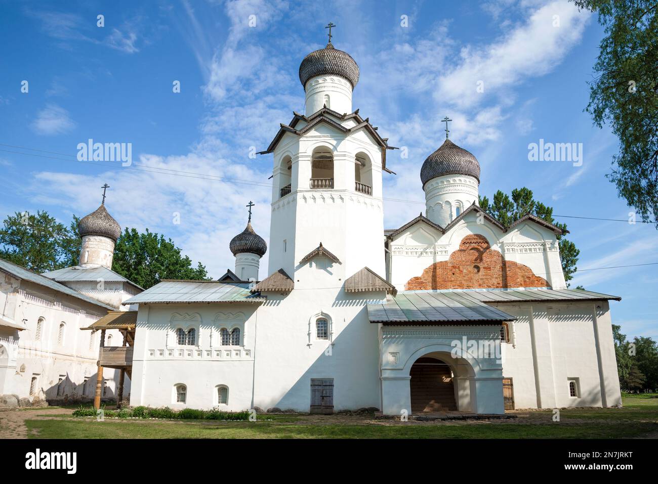 Staraya Riba Ancient temples of the former Spaso-Preobrazhensky Monastery on a sunny ...