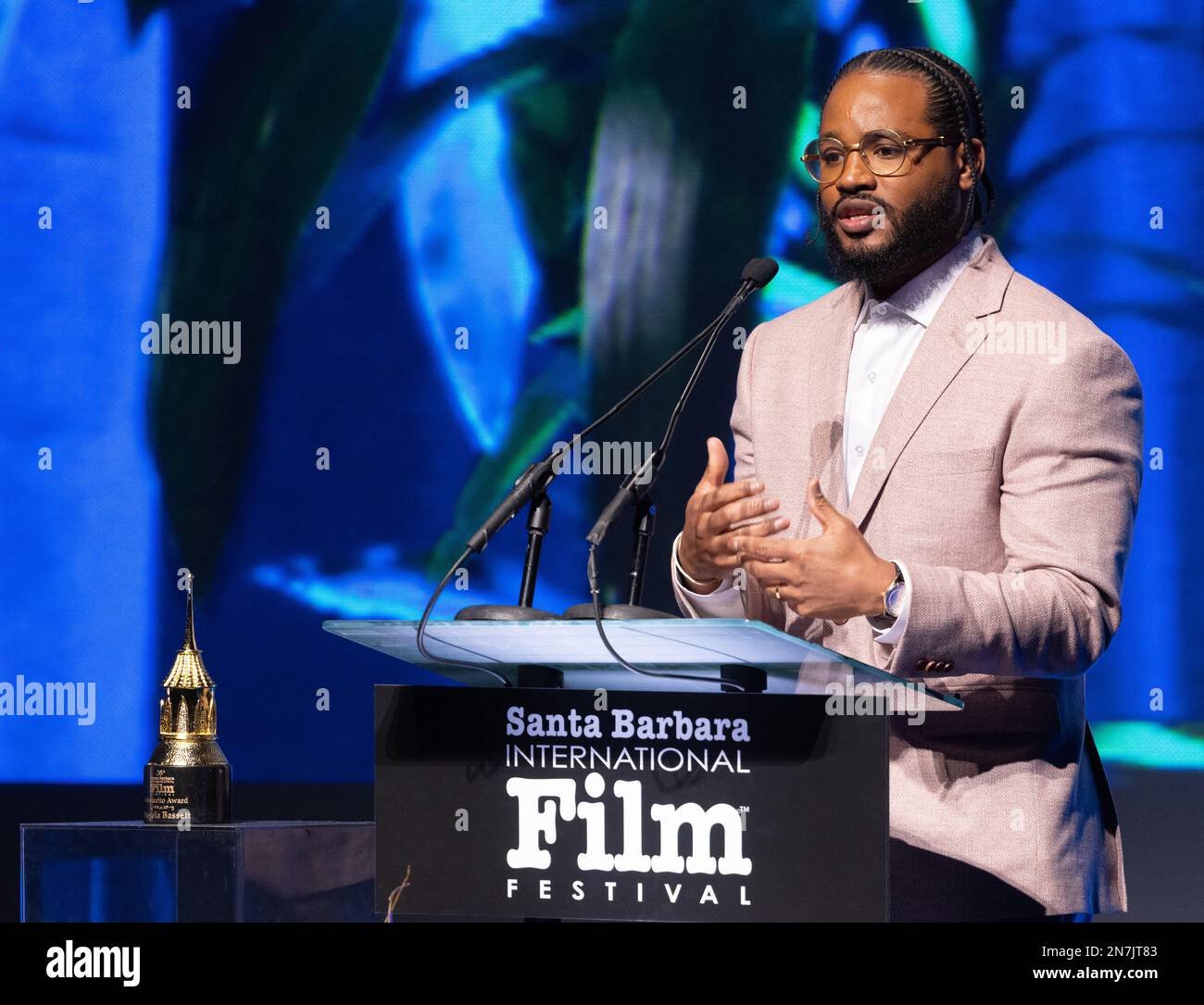 Angela Bassett receives the Montecito Award, presented by director Ryan Coogler at the Santa Barbara International Film Festival 2023 Stock Photo