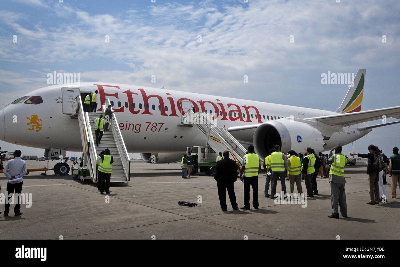 An Ethiopian Airlines' Boeing 787 Dreamliner prepares to take off from