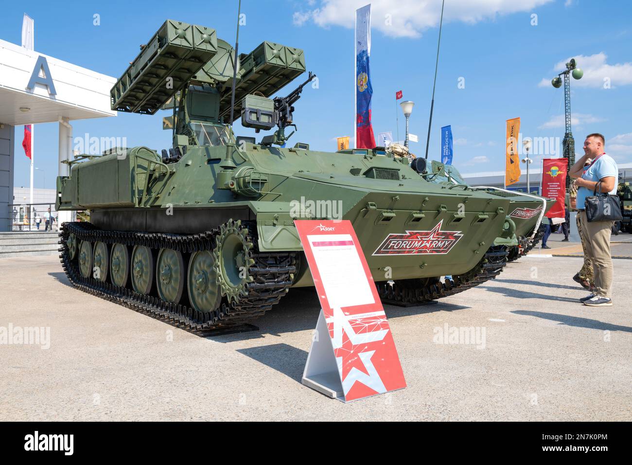 MOSCOW REGION, RUSSIA - AUGUST 18, 2022: Anti-aircraft missile system 'Strela-10MN' on the international military-technical forum 'Army-2022'. Patriot Stock Photo