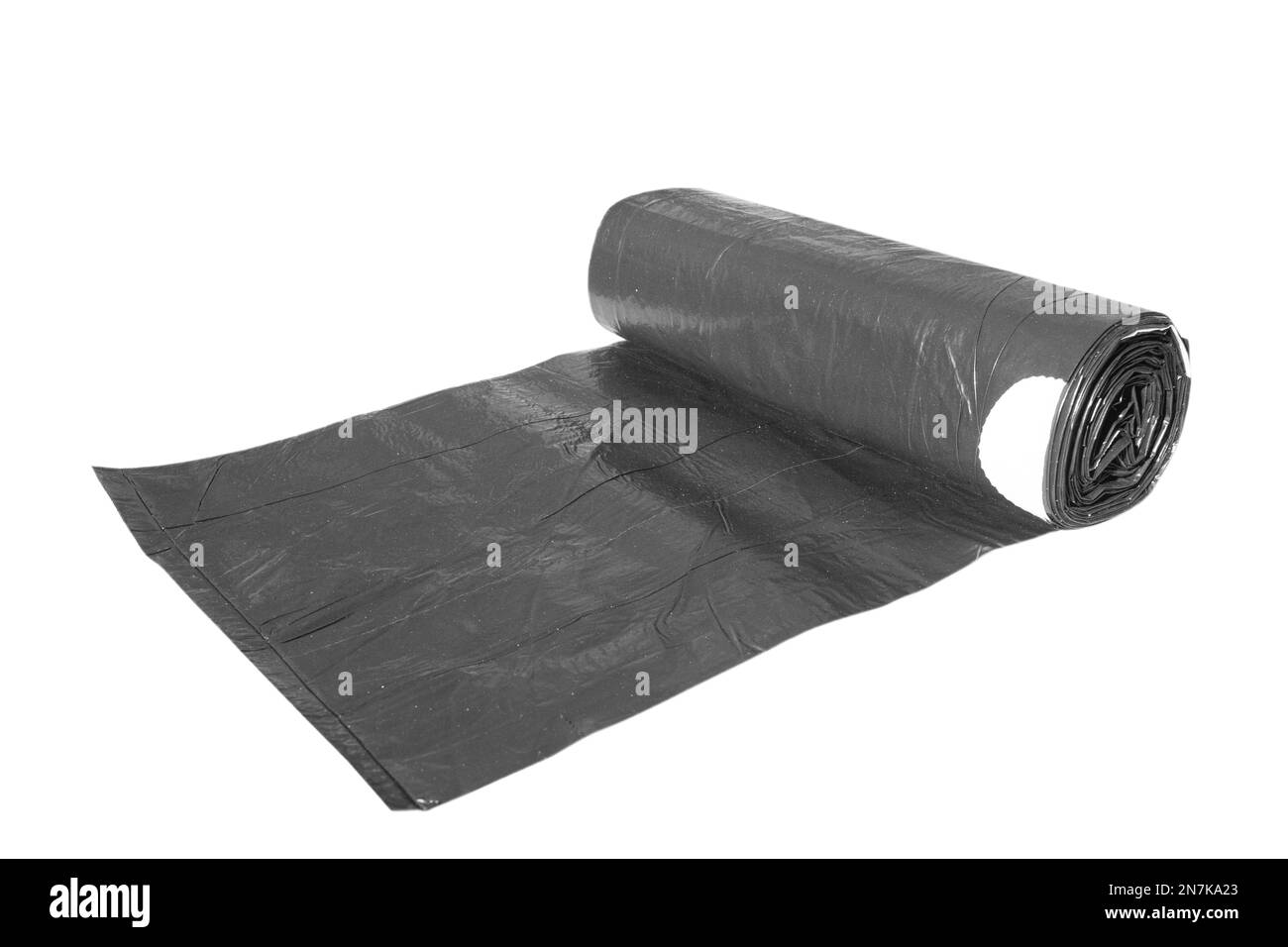 Black recycle rolls of garbage bin bags isolated on white background