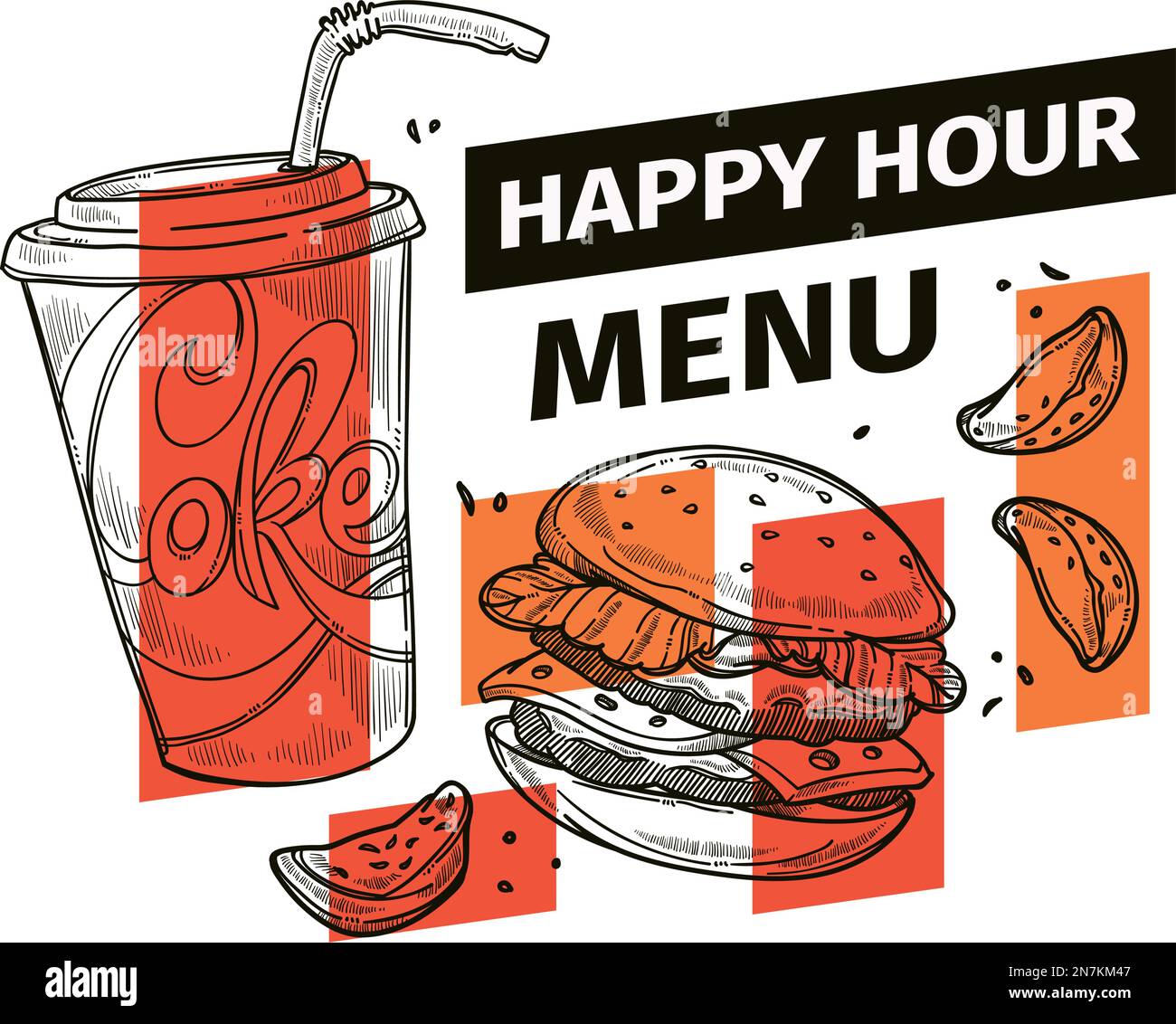 Happy hour Menu, bistro or street food banner Stock Vector Image & Art