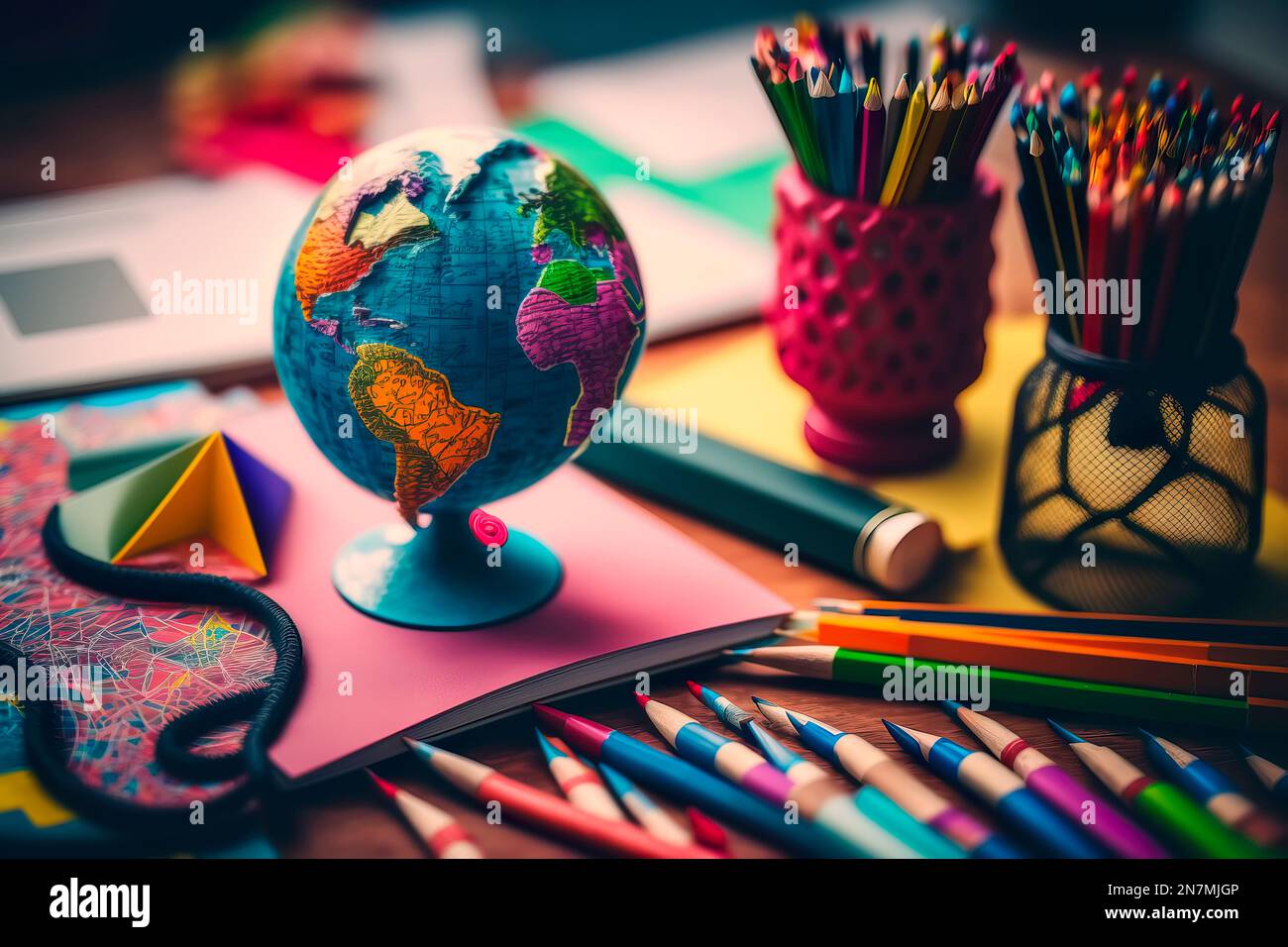 Happy world teachers day Education equipment Generative AI Stock Photo