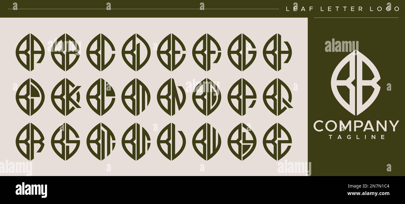 Modern line leaf letter B logo design. Abstract leaf BB B letter logo vector set Stock Vector