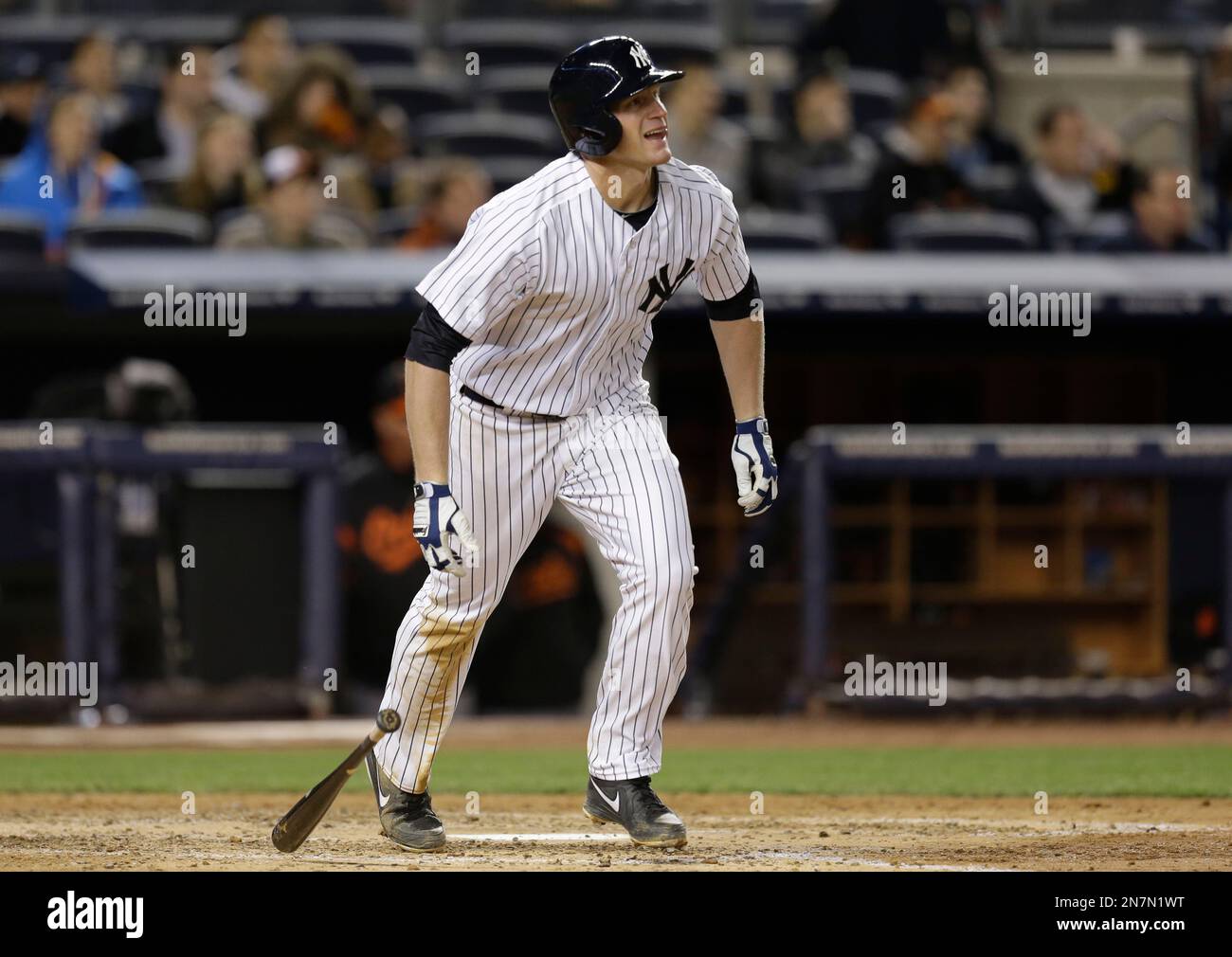 New York Yankees Lyle Overbay bats in a baseball game at Yankee Stadium