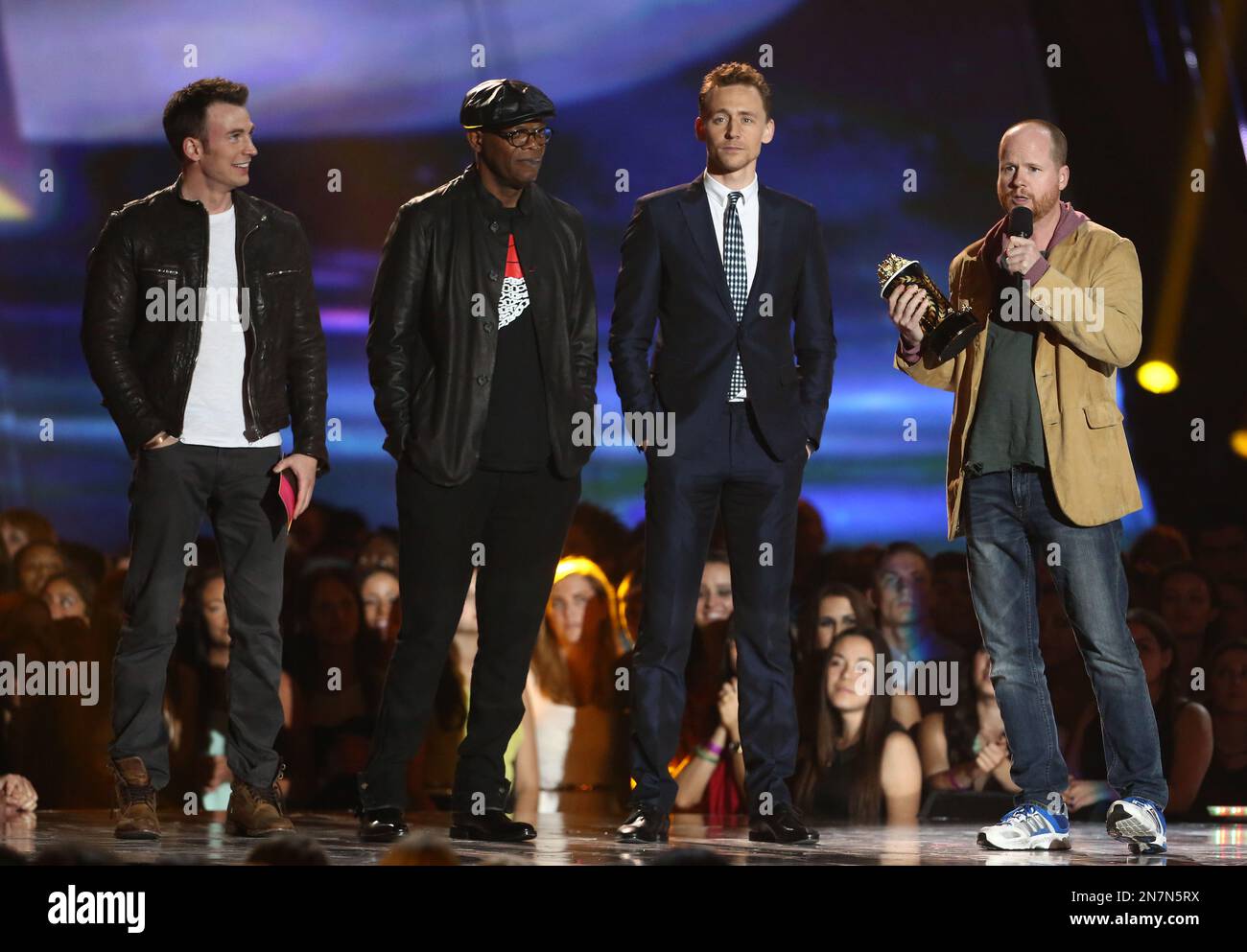 Chris Evans, Samuel L. Jackson, Tom Hiddleston and Joss Whedon, from ...
