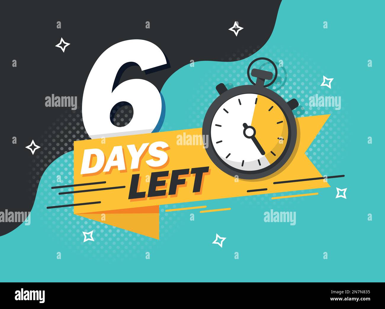 6 days left icon in flat style. Offer countdown date number vector illustration on isolated background. Sale promotion timer sign business concept. Stock Vector