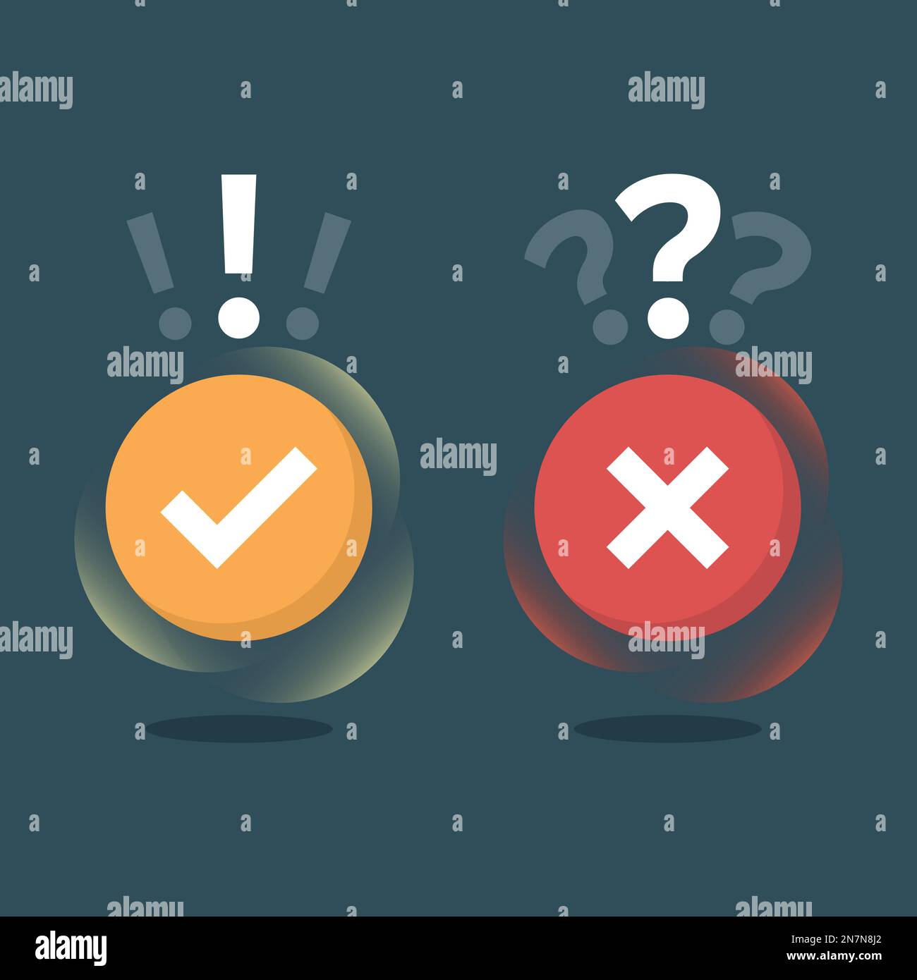 Icon set of check mark, cross, question mark, exclamation point, information  icon. FAQ sign. Tick, question, information and answers mark. Help symbol.  Vector illustration Stock Vector