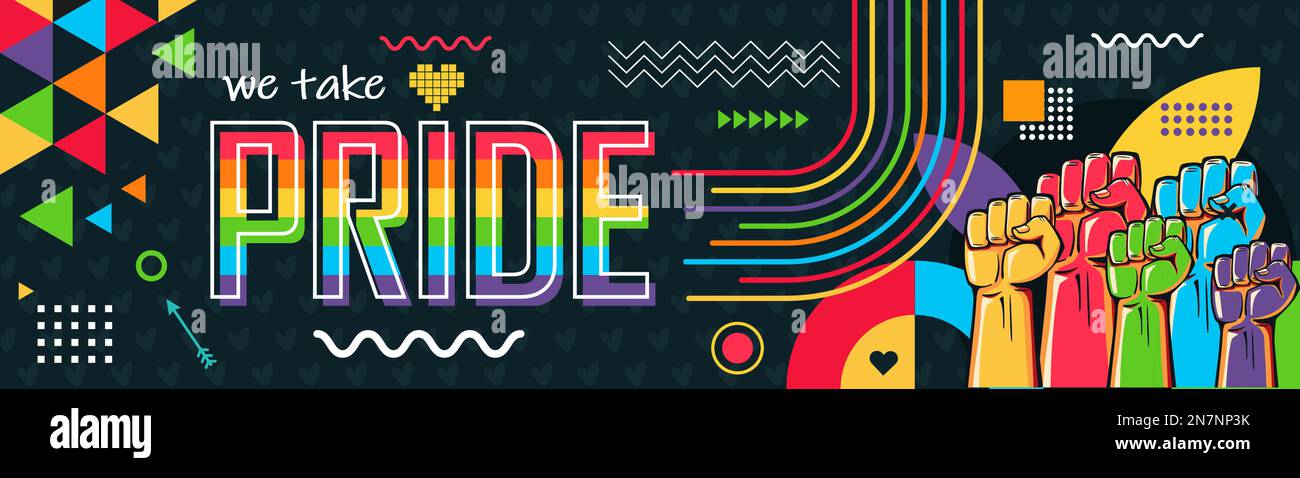 Pride day parade supporters abstract background. Colorful Rainbow LGBTQ rights. Lesbians, gays, bisexuals, transgenders, queer. LGBTQ community flag Stock Vector