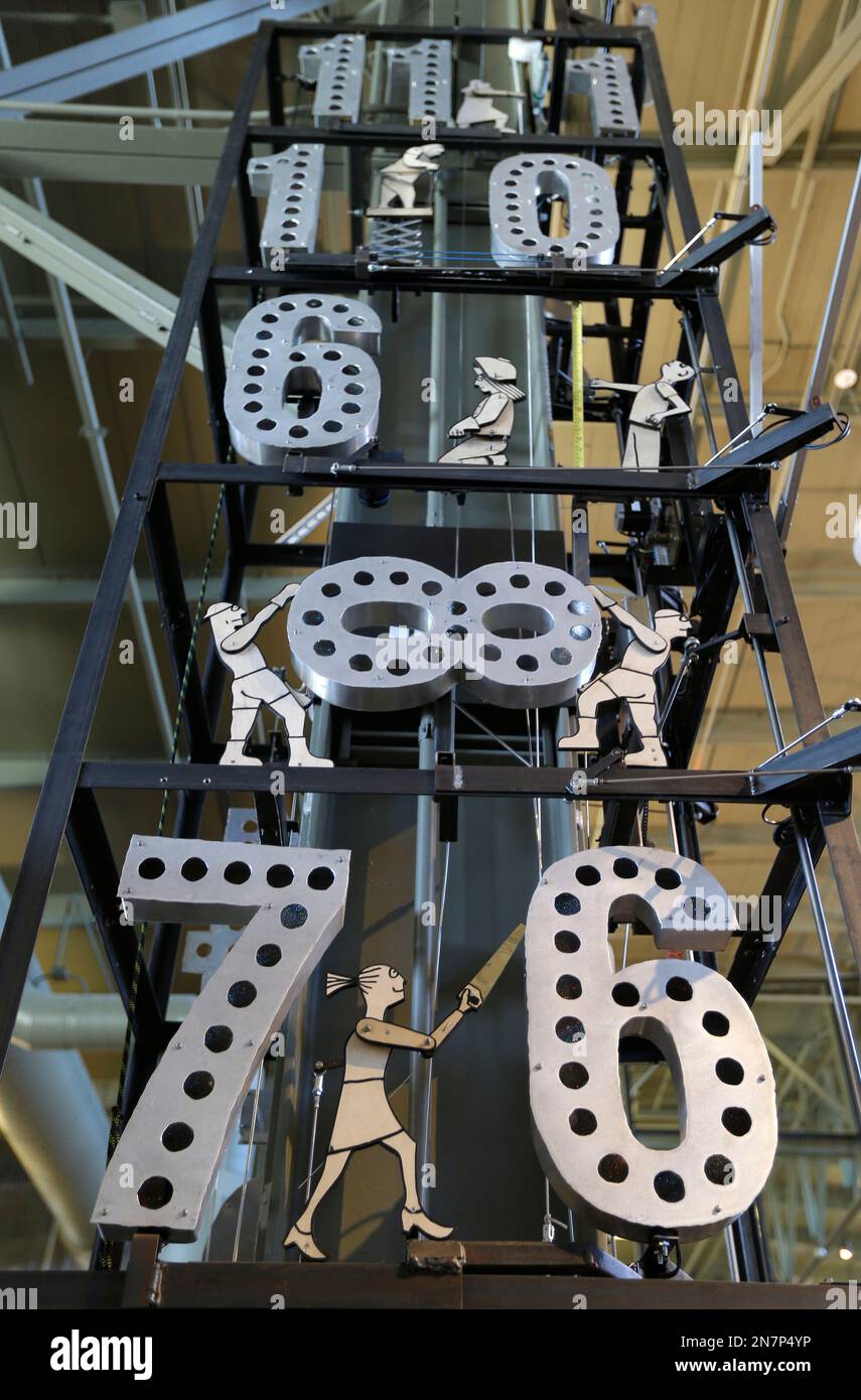 An exhibit called the Tinkerer's Clock is shown at the Exploratorium