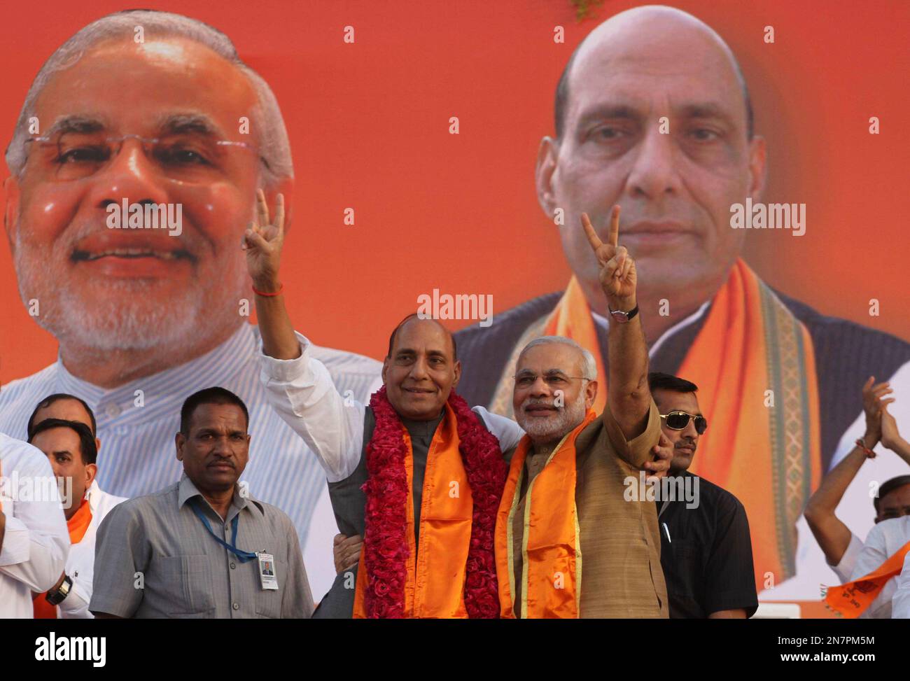 Gujarat state chief minister Narendra Modi, center right, and Bharatiya Janata Party (BJP