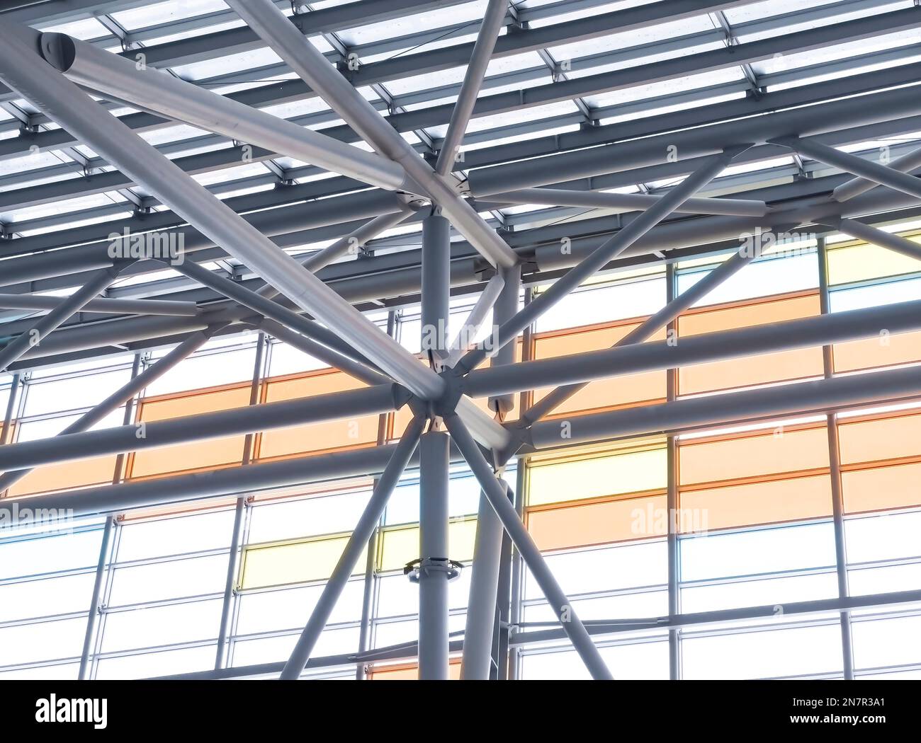 Lights and ventilation system in long line on ceiling of the industrial ...