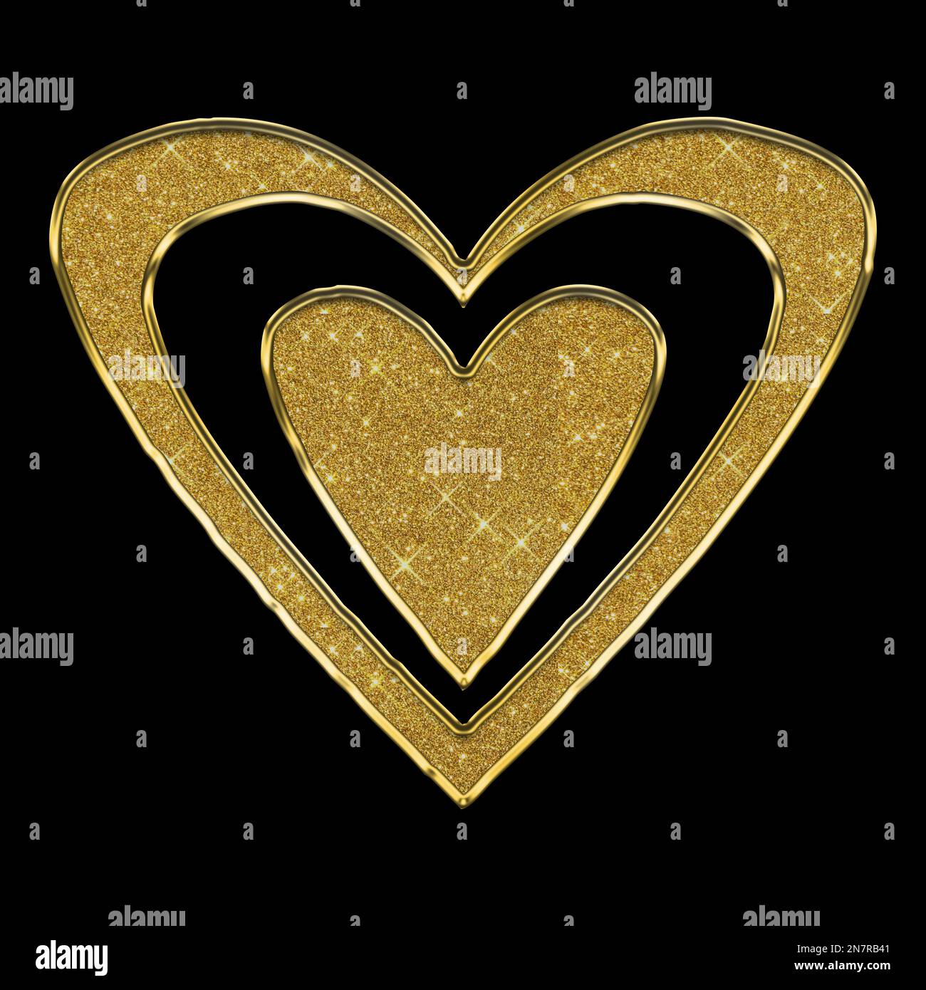 Gold 3D icon on black background. 3D rendering. Heart - a symbol of ...