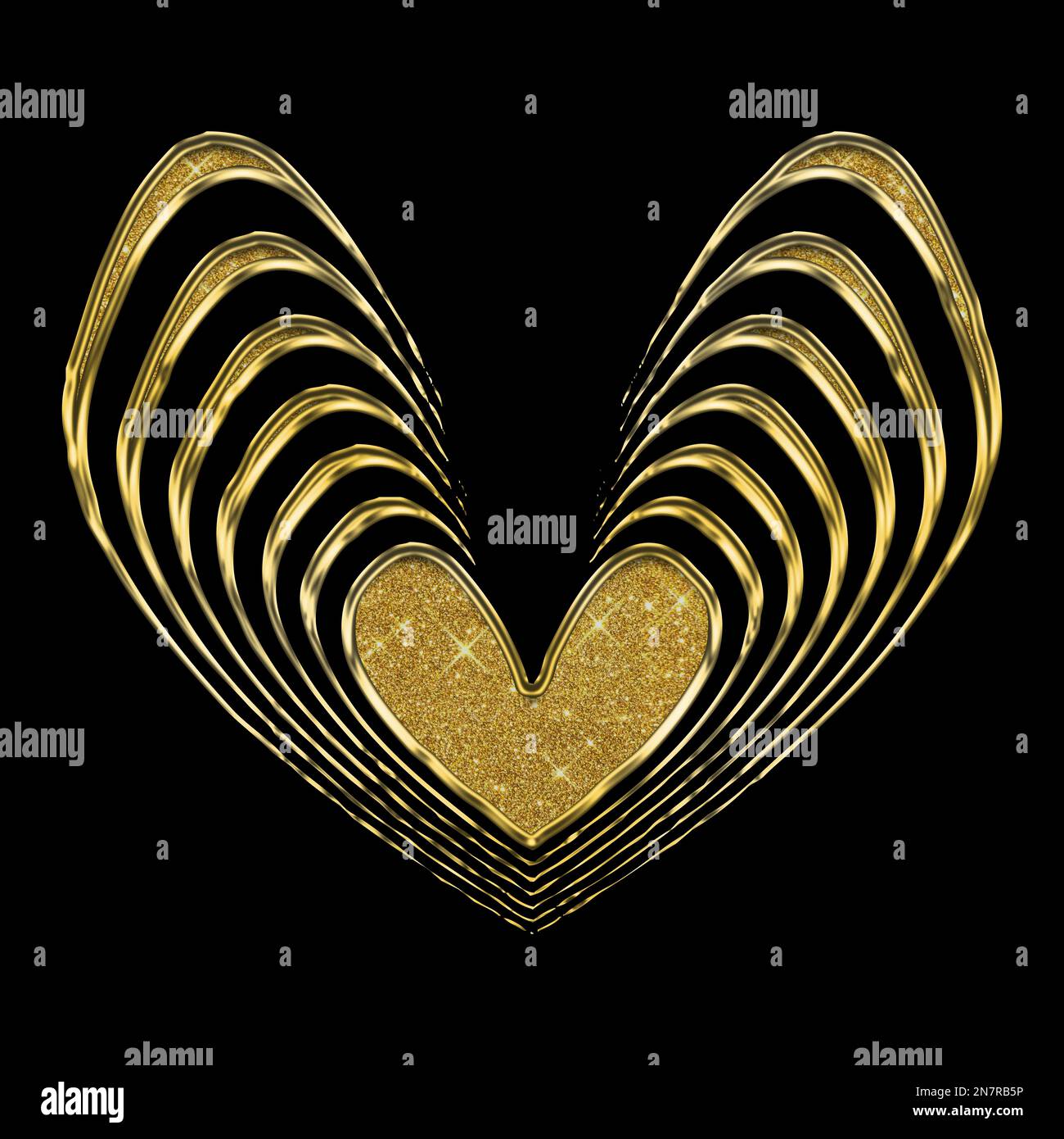 Gold 3D icon on black background. 3D rendering. Heart - a symbol of ...