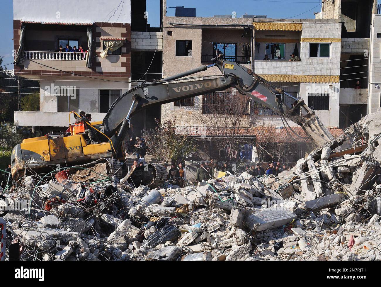 Latakia, Syria. 10th Feb, 2023. Rescuers work at an earthquakehit site