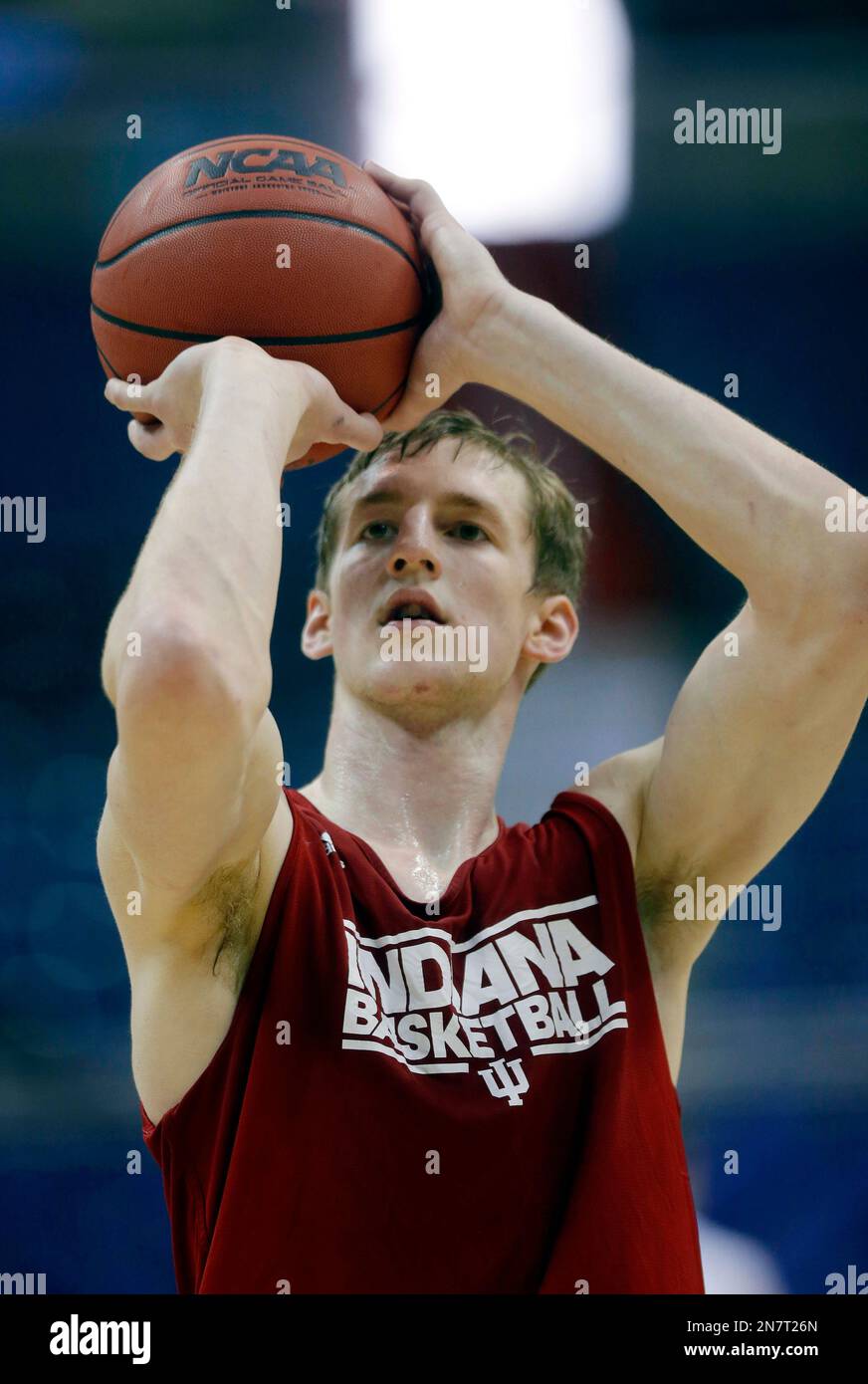 Indiana forward Cody Zeller shoots during practice for a regional