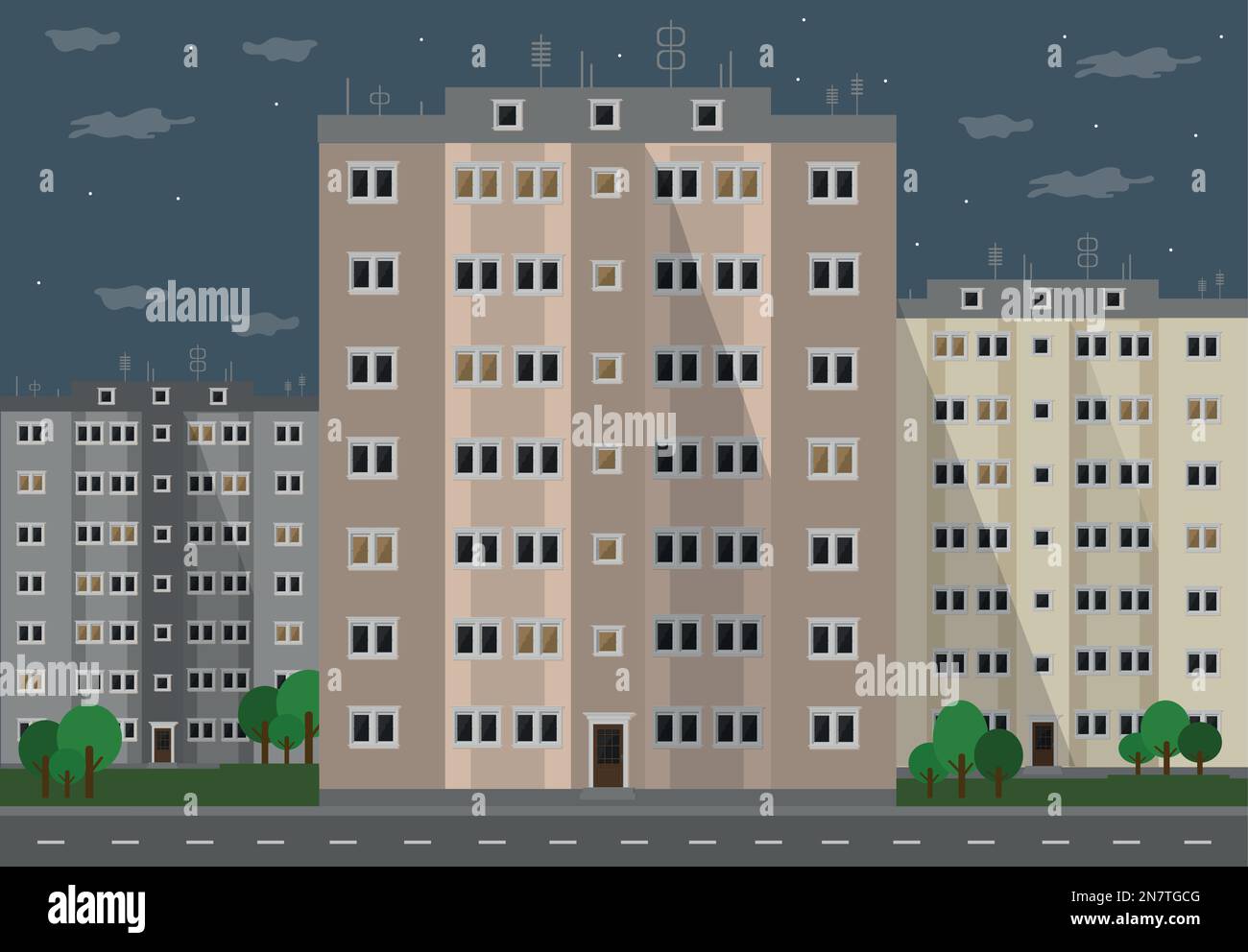 multi-storey panel apartment buildings in the city in the evening Stock ...