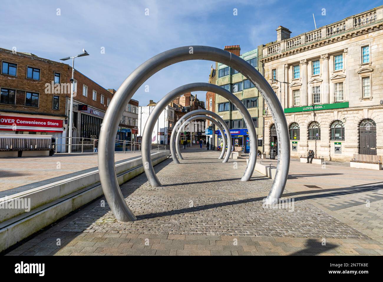 The steel rings in Dover’s Market Square, Kent. Stock Photo