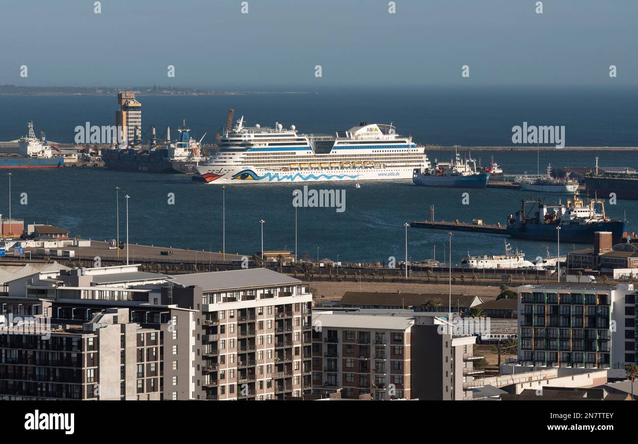 Port of Cape Town, South Africa, 2023.  Cruise ship underway into the port of Cape Town. Stock Photo