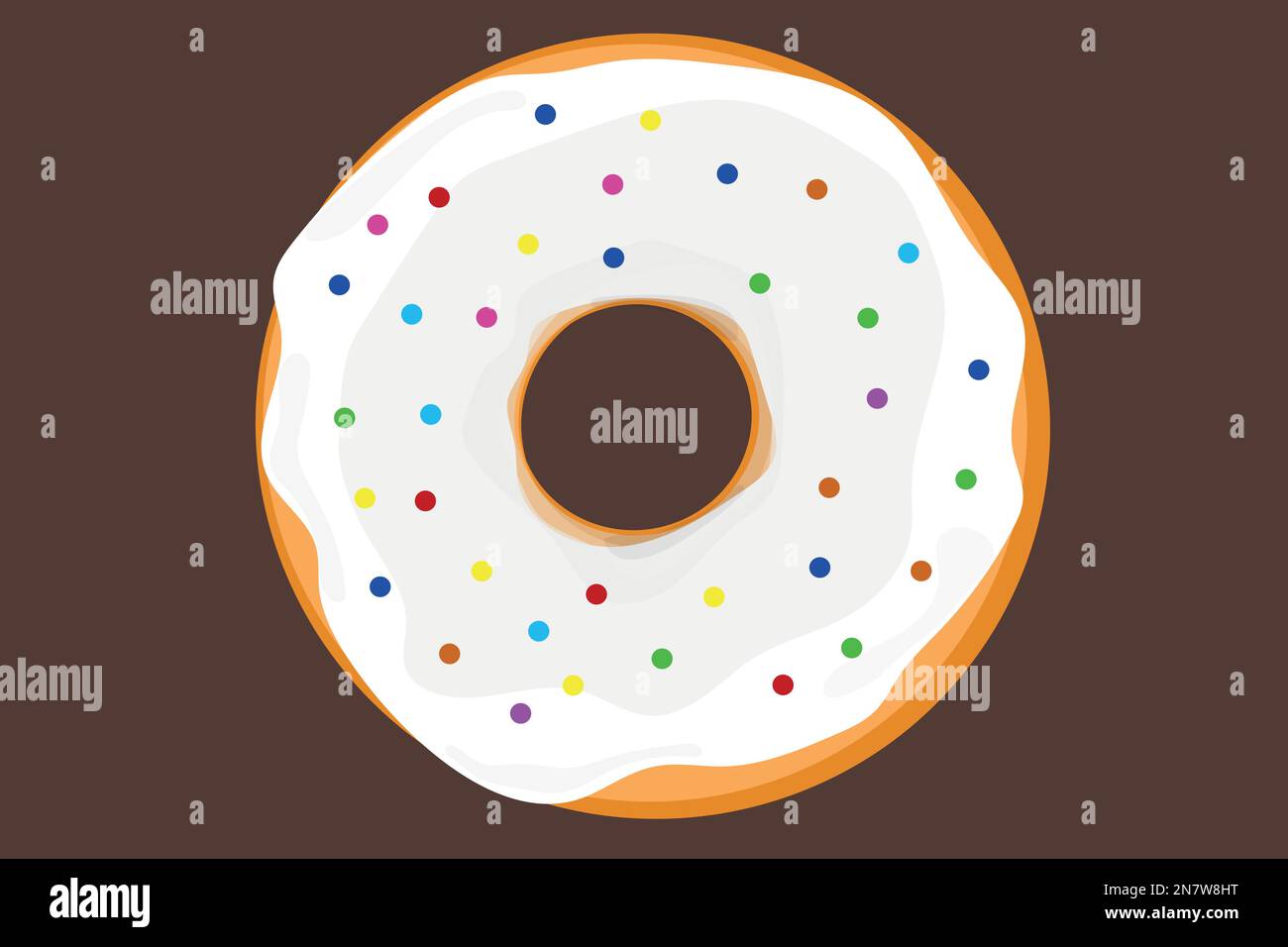 a large donut with white filling and colorful sprinkles Stock Vector